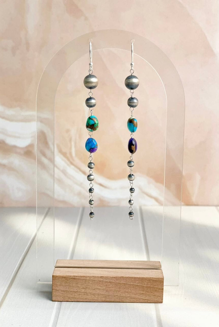 Desert Pearl Dahlia Long Dangle Earrings-Earrings-Krush Kandy, Women's Online Fashion Boutique Located in Phoenix, Arizona (Scottsdale Area)