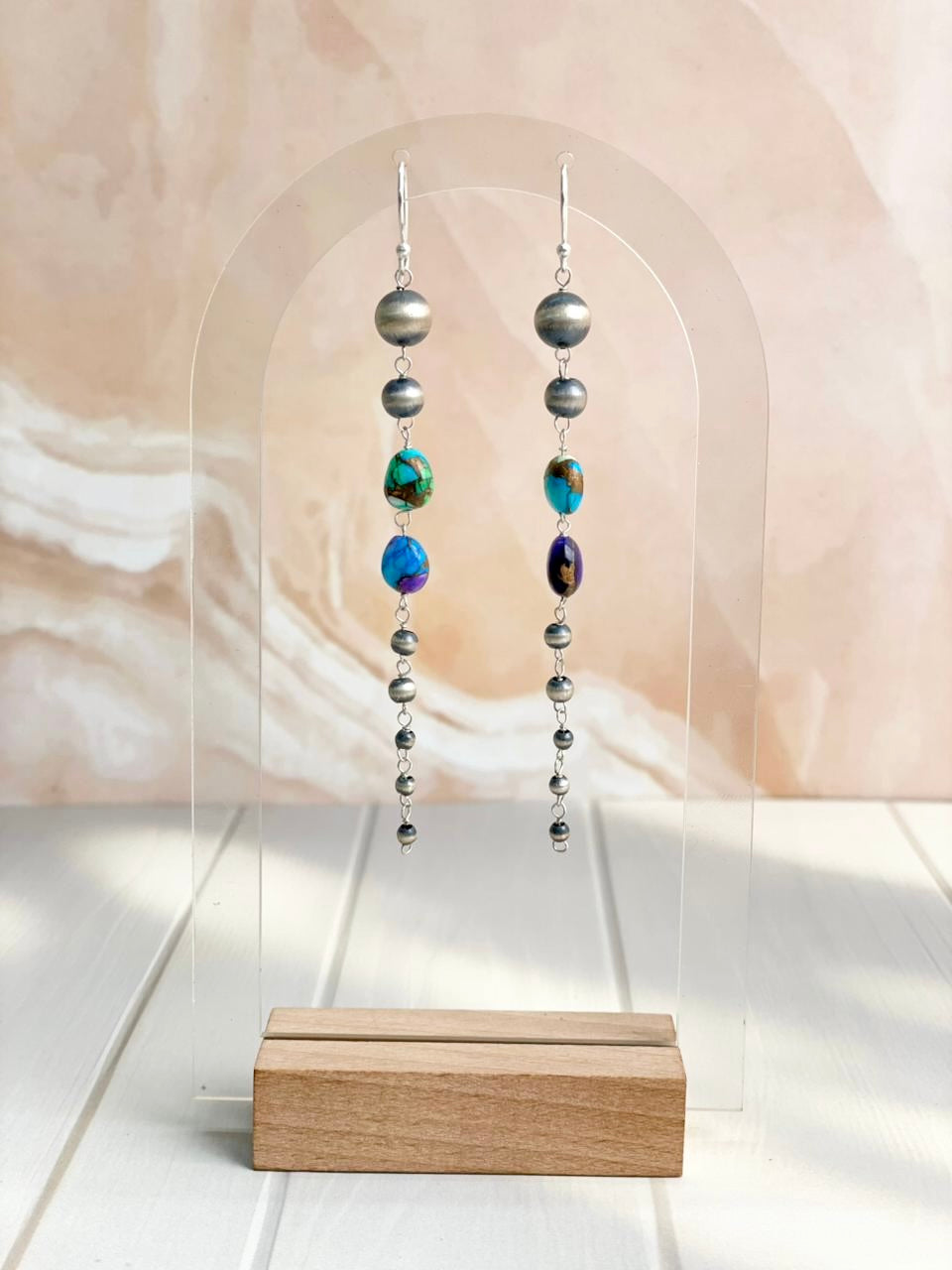 Desert Pearl Dahlia Long Dangle Earrings-Earrings-Krush Kandy, Women's Online Fashion Boutique Located in Phoenix, Arizona (Scottsdale Area)