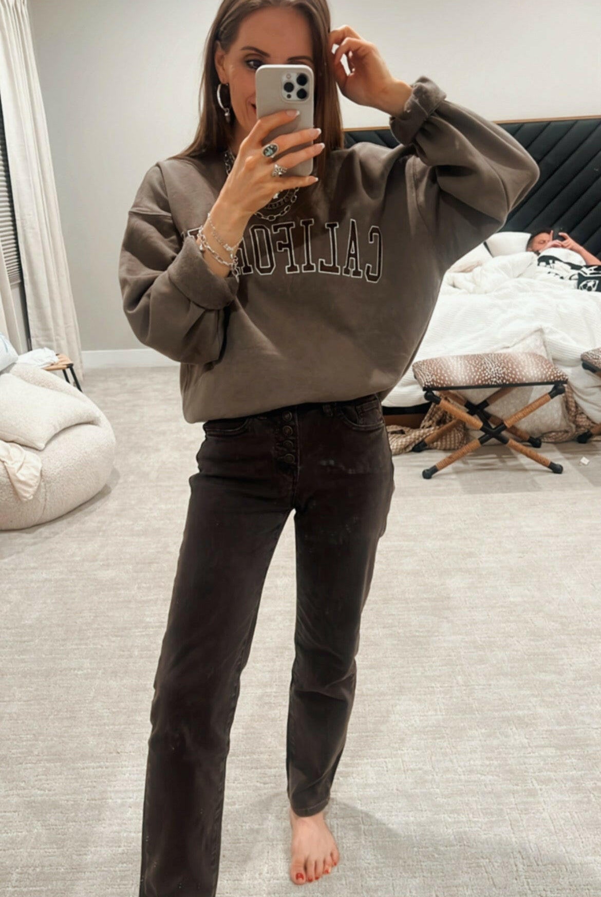 California Embroidered Crewneck-Sweatshirts-Krush Kandy, Women's Online Fashion Boutique Located in Phoenix, Arizona (Scottsdale Area)