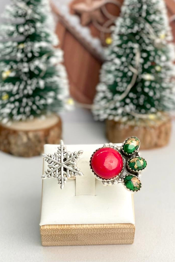 Holiday Sterling Snowflake Floating Stone Ring-Rings-Krush Kandy, Women's Online Fashion Boutique Located in Phoenix, Arizona (Scottsdale Area)