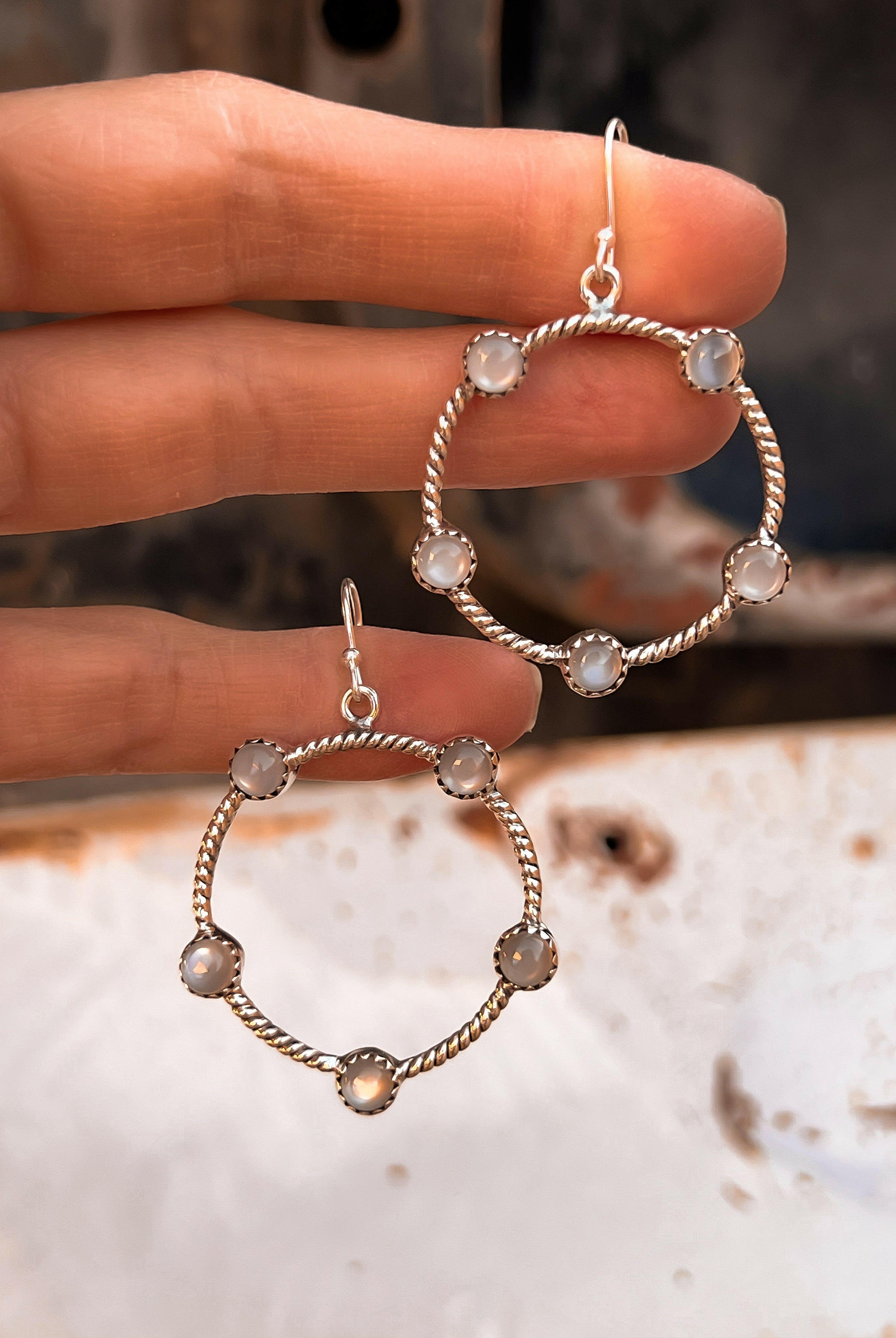 Twisted Rope Stone Hoop Earrings-Hoop Earrings-Krush Kandy, Women's Online Fashion Boutique Located in Phoenix, Arizona (Scottsdale Area)