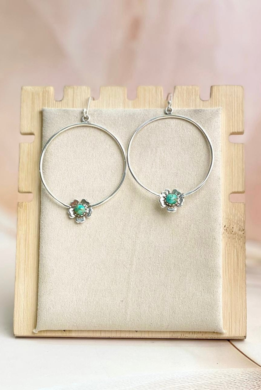 Sterling Flower Single Stone Hoops-Earrings-Krush Kandy, Women's Online Fashion Boutique Located in Phoenix, Arizona (Scottsdale Area)