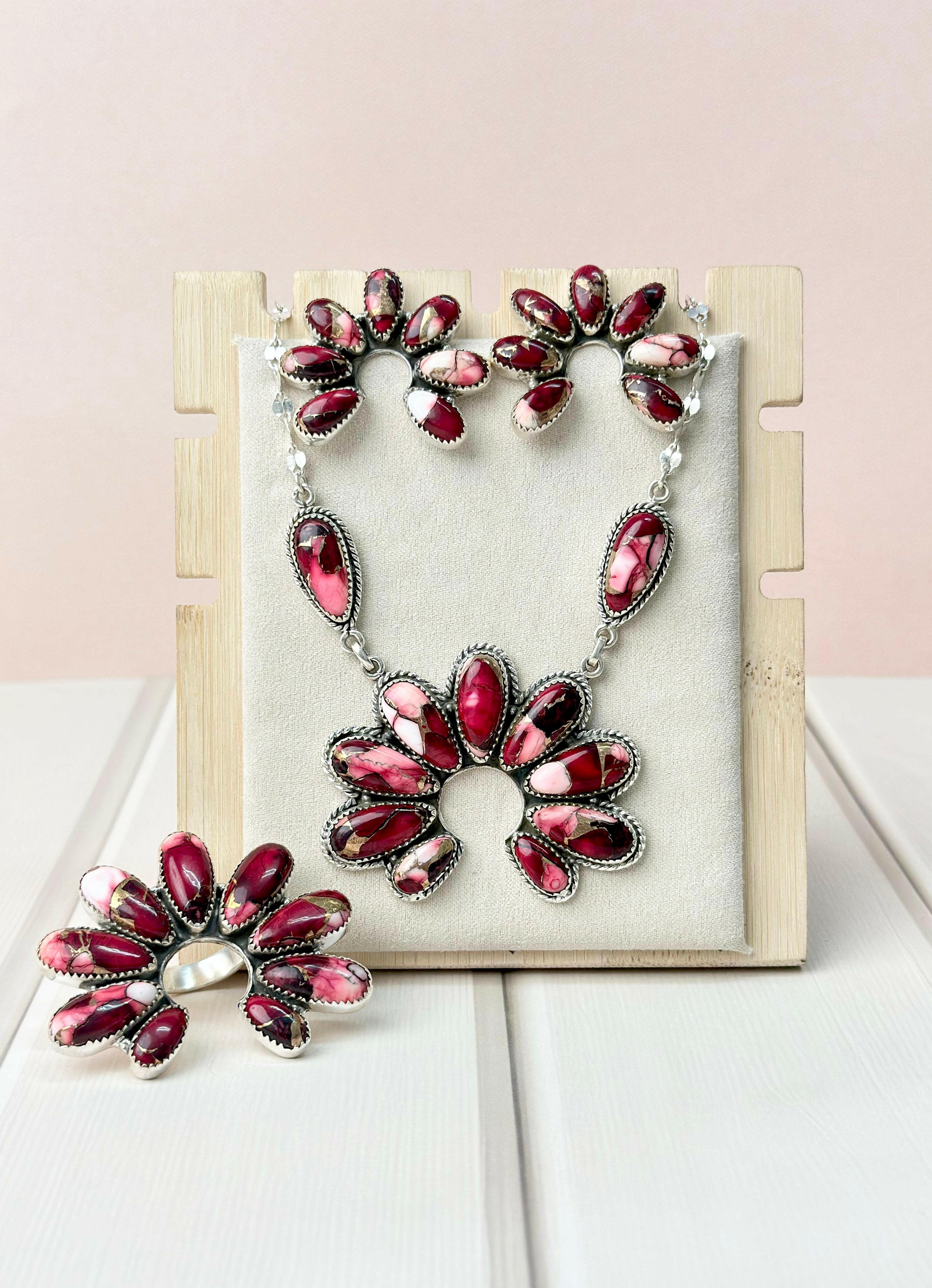 Red Rose Dahlia Big Naja Set-Necklaces-Krush Kandy, Women's Online Fashion Boutique Located in Phoenix, Arizona (Scottsdale Area)