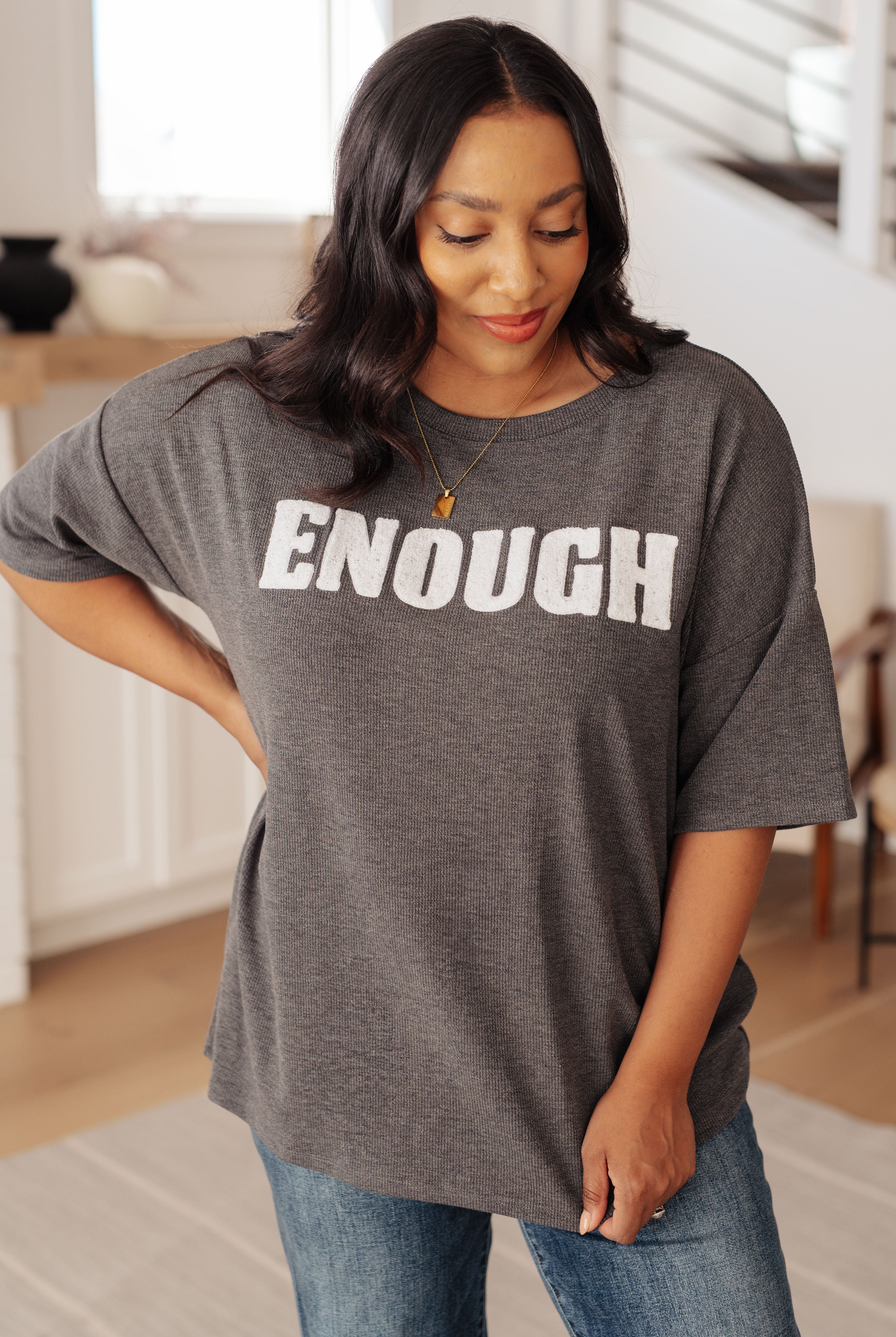 Always Enough Graphic Tee in Charcoal-Graphic Tees-Krush Kandy, Women's Online Fashion Boutique Located in Phoenix, Arizona (Scottsdale Area)
