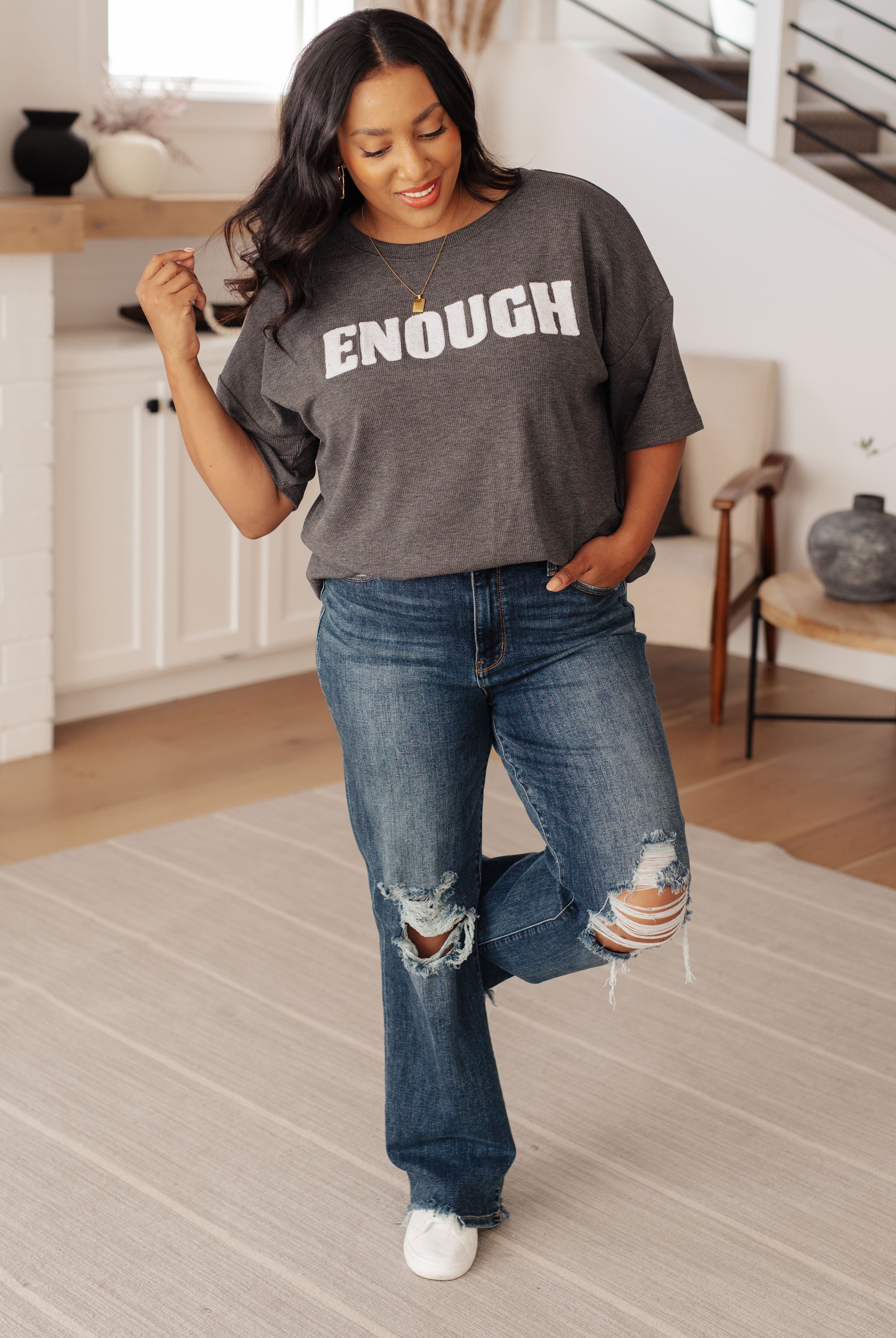 Always Enough Graphic Tee in Charcoal-Graphic Tees-Krush Kandy, Women's Online Fashion Boutique Located in Phoenix, Arizona (Scottsdale Area)