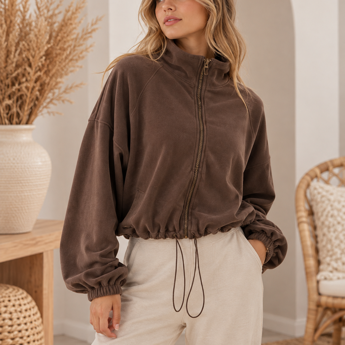 Aurielle Soft Sculpt Zip Pullover
