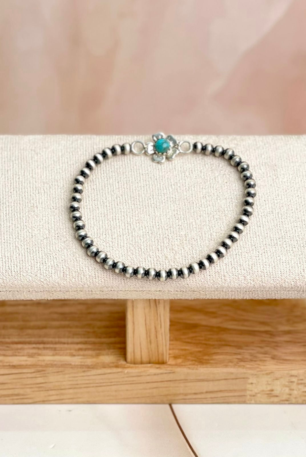 Turquoise Flower & Desert Pearl Beaded Stretch Bracelet-Bracelets-Krush Kandy, Women's Online Fashion Boutique Located in Phoenix, Arizona (Scottsdale Area)