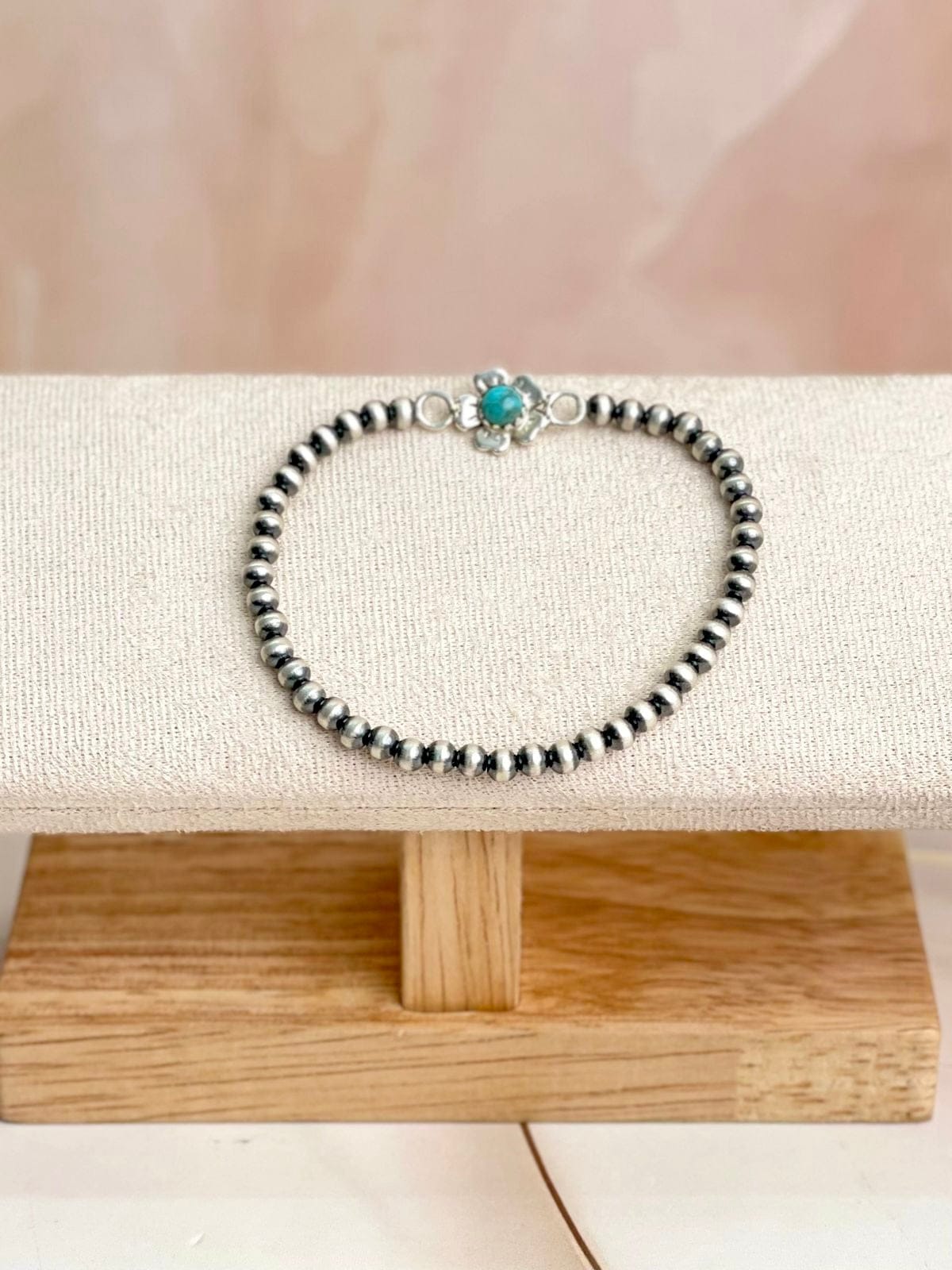 Turquoise Flower & Desert Pearl Beaded Stretch Bracelet-Bracelets-Krush Kandy, Women's Online Fashion Boutique Located in Phoenix, Arizona (Scottsdale Area)