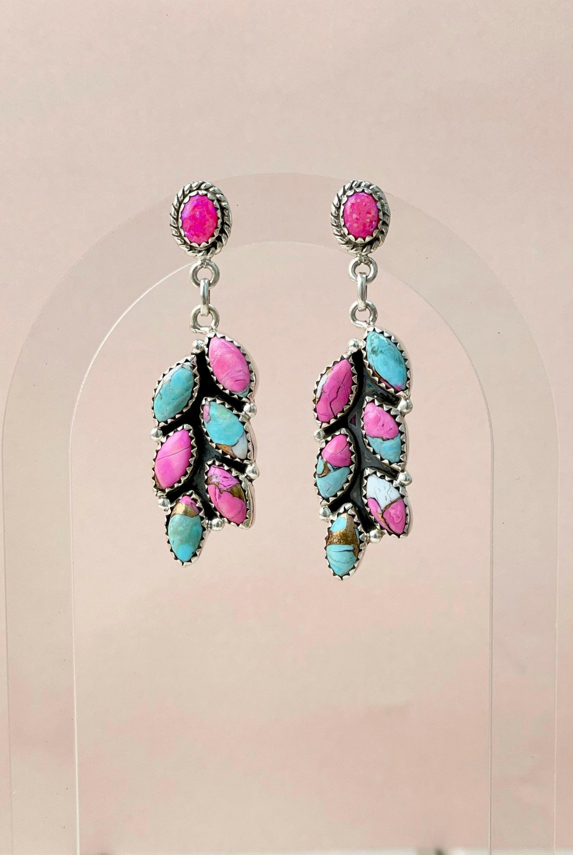 Cotton Candy Leaf Dangle Drop Earrings-Earrings-Krush Kandy, Women's Online Fashion Boutique Located in Phoenix, Arizona (Scottsdale Area)