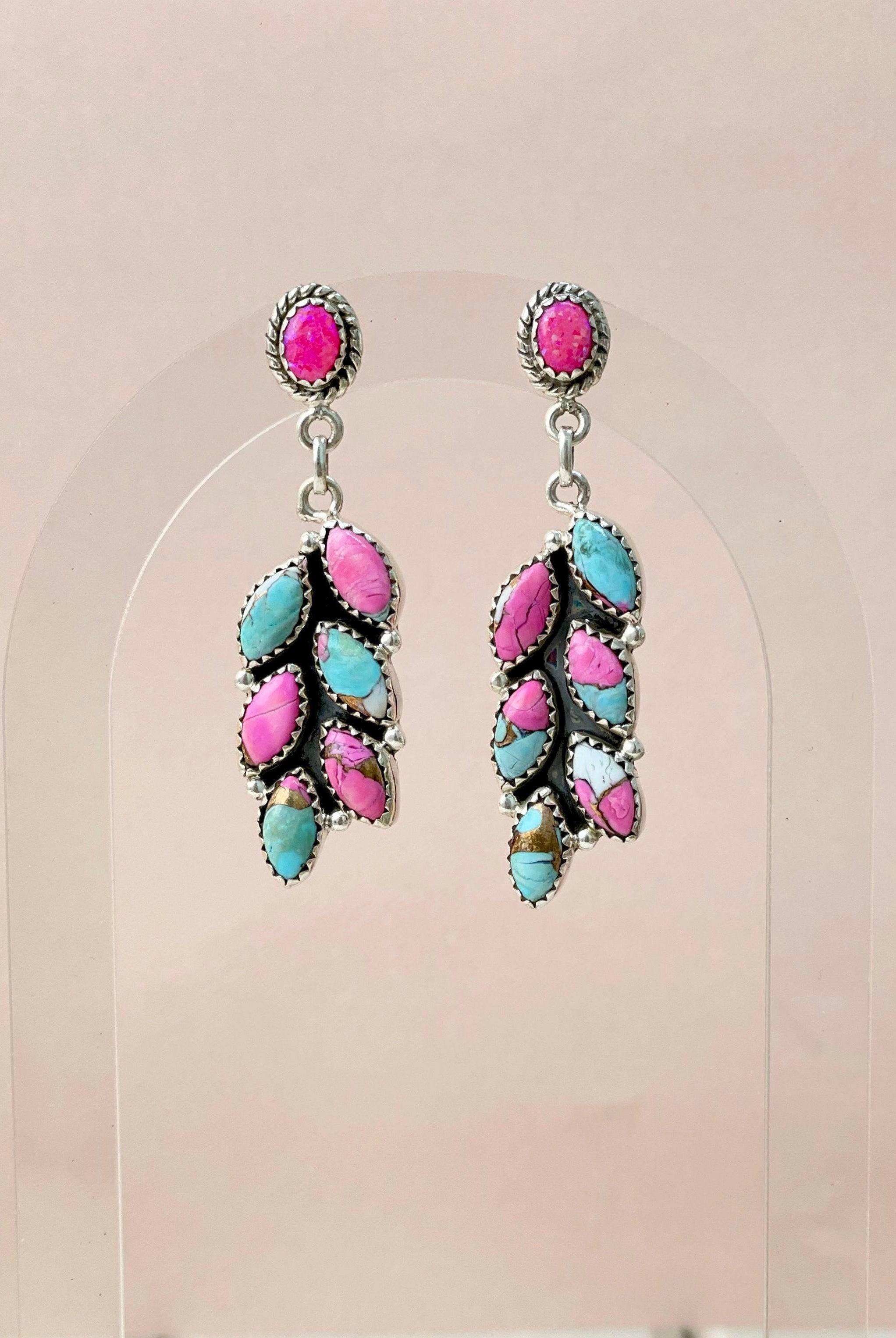 Cotton Candy Leaf Dangle Drop Earrings-Earrings-Krush Kandy, Women's Online Fashion Boutique Located in Phoenix, Arizona (Scottsdale Area)