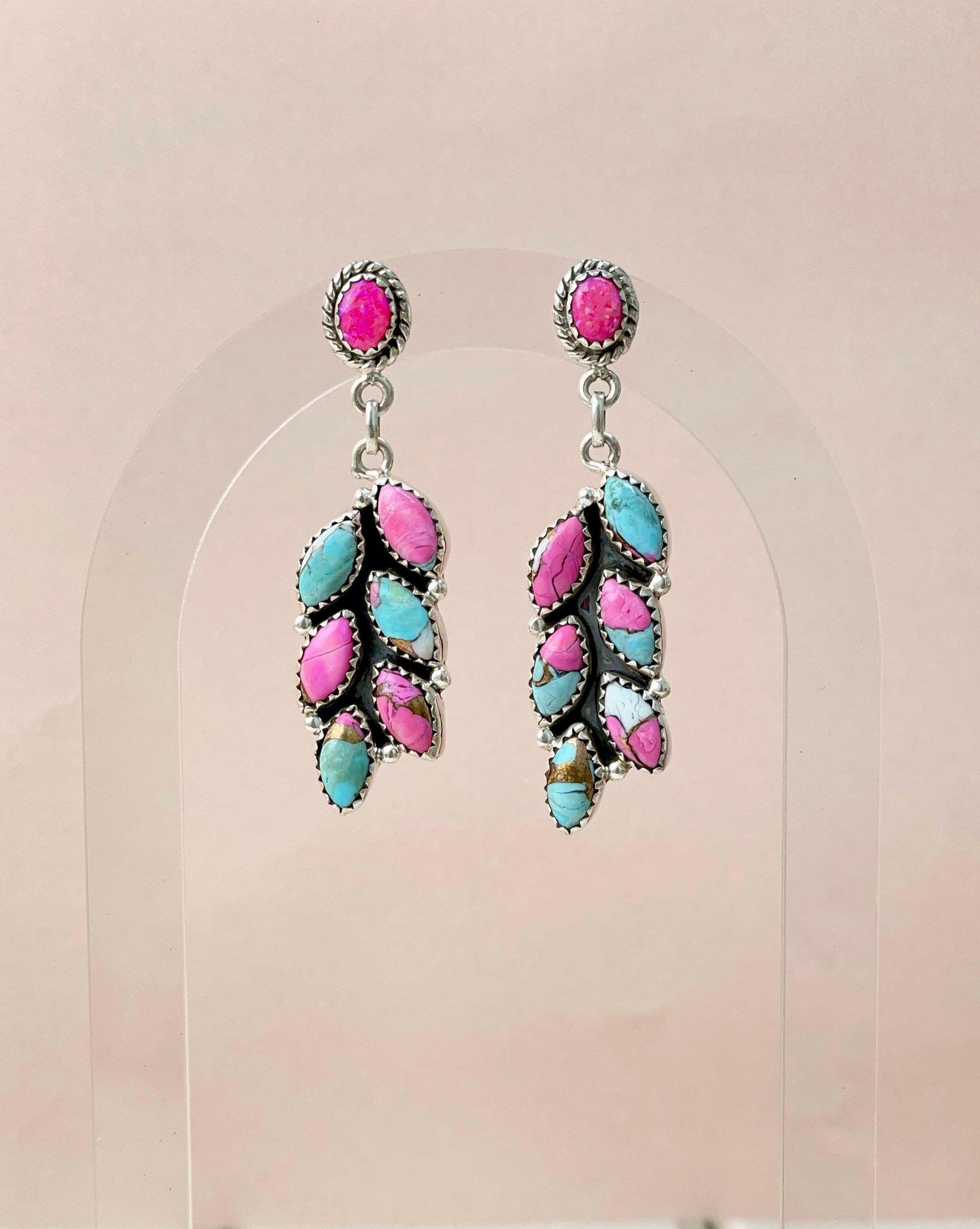 Cotton Candy Leaf Dangle Drop Earrings-Earrings-Krush Kandy, Women's Online Fashion Boutique Located in Phoenix, Arizona (Scottsdale Area)
