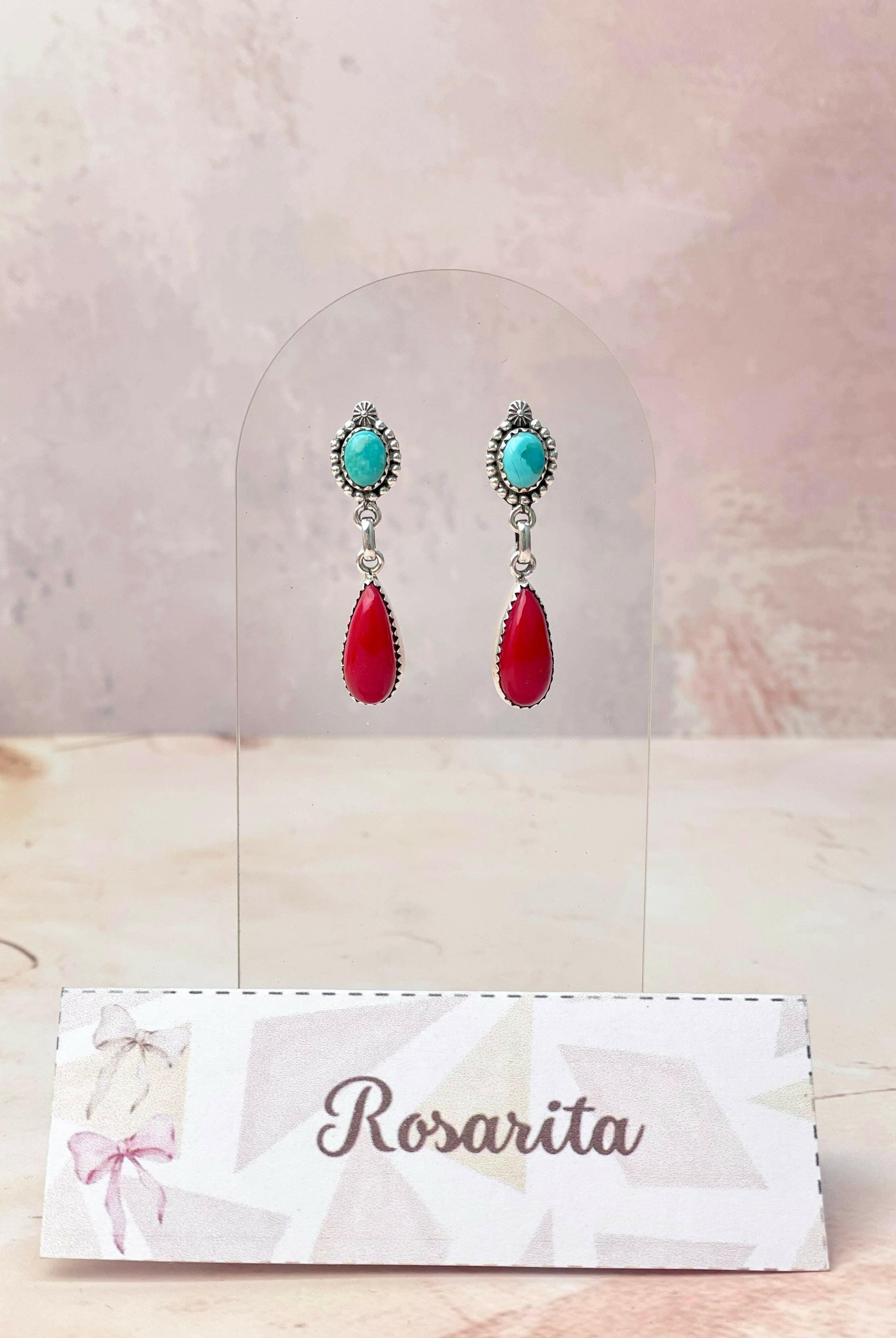 Turquoise and Rosarita Pear Earrings-Earrings-Krush Kandy, Women's Online Fashion Boutique Located in Phoenix, Arizona (Scottsdale Area)