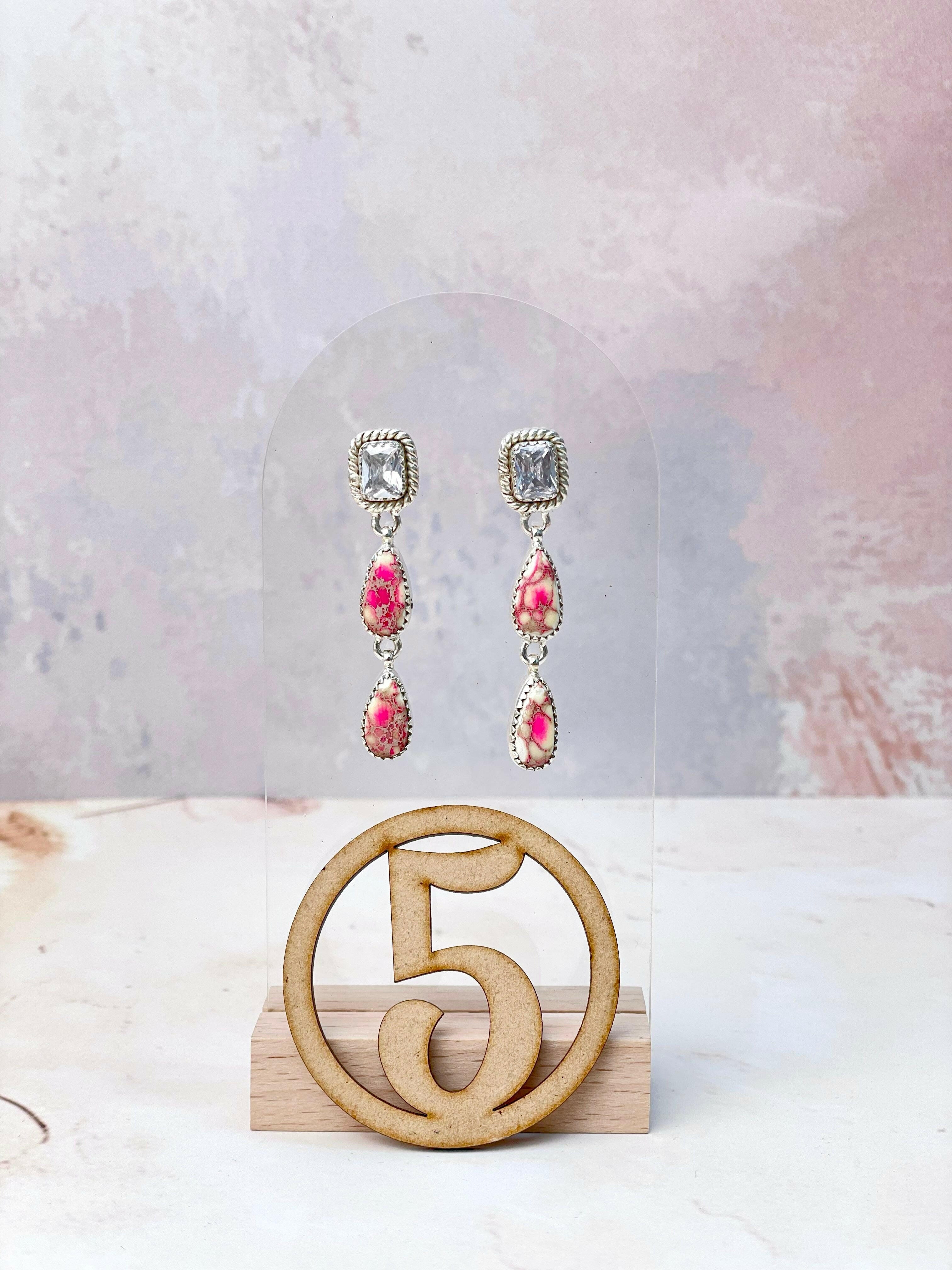 Princess Cut CZ and Jasper Earrings-Earrings-Krush Kandy, Women's Online Fashion Boutique Located in Phoenix, Arizona (Scottsdale Area)