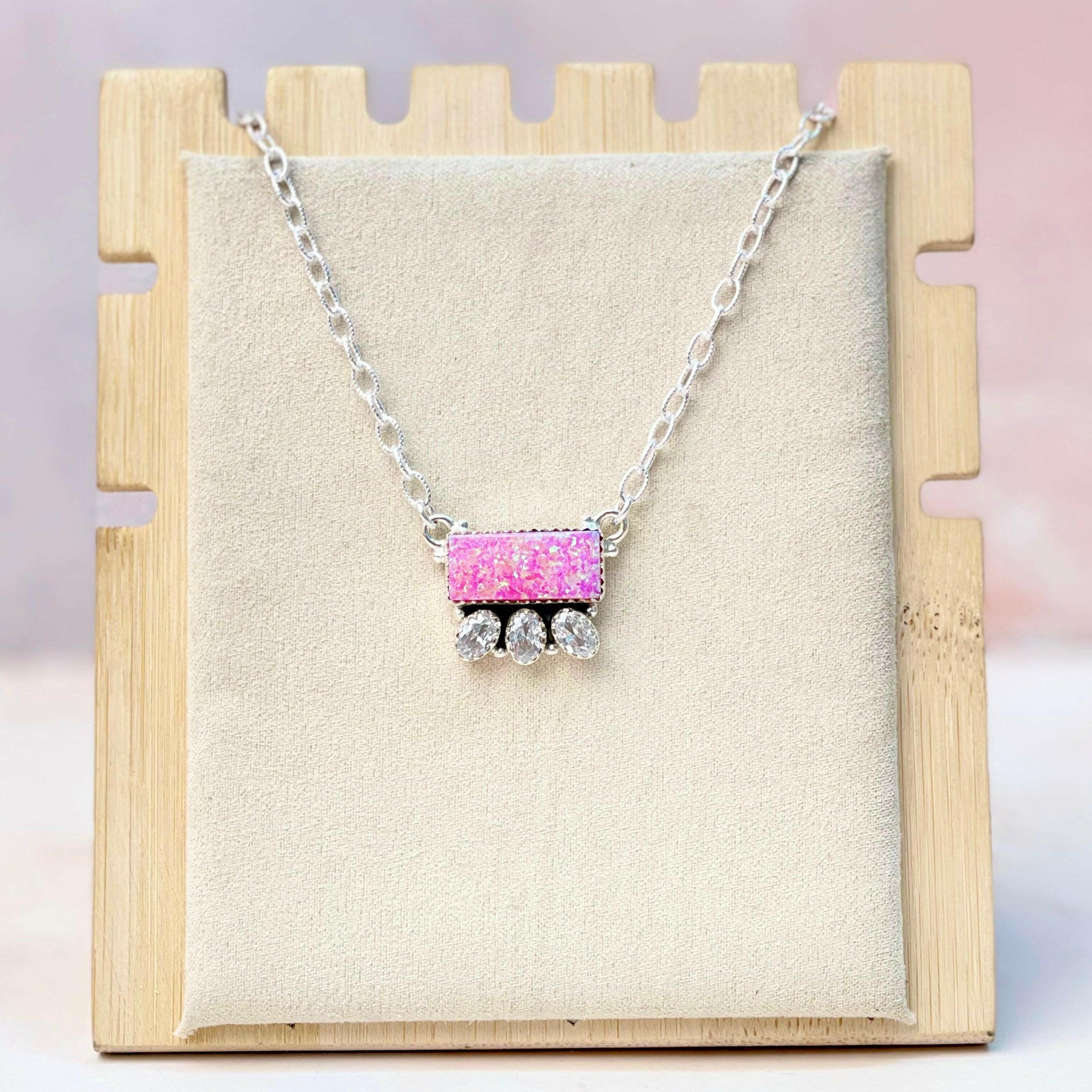 Opal Bar and CZ Necklace-Necklaces-Krush Kandy, Women's Online Fashion Boutique Located in Phoenix, Arizona (Scottsdale Area)