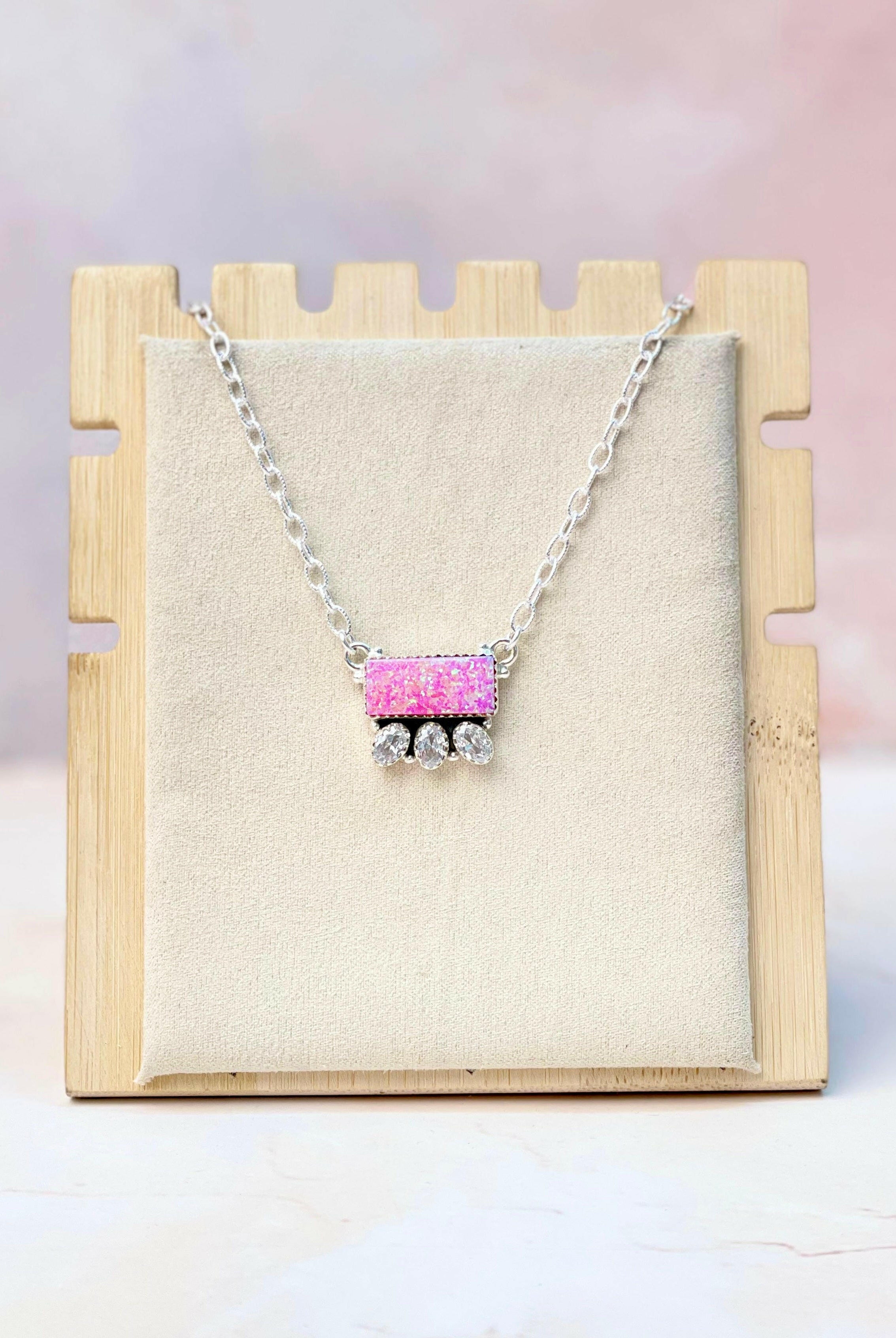 Opal Bar and CZ Necklace-Necklaces-Krush Kandy, Women's Online Fashion Boutique Located in Phoenix, Arizona (Scottsdale Area)