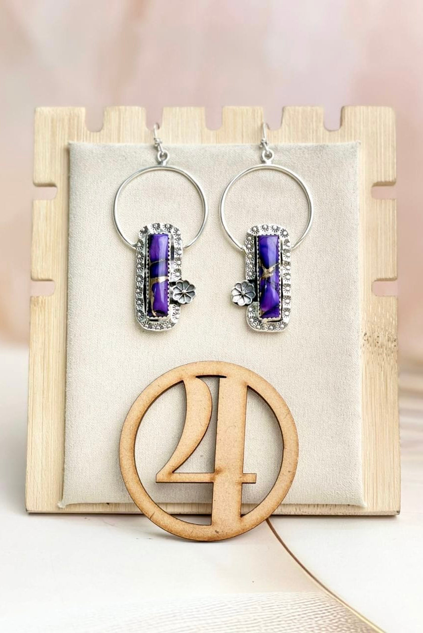 Sterling Flower Bar Stone Hoops-Earrings-Krush Kandy, Women's Online Fashion Boutique Located in Phoenix, Arizona (Scottsdale Area)