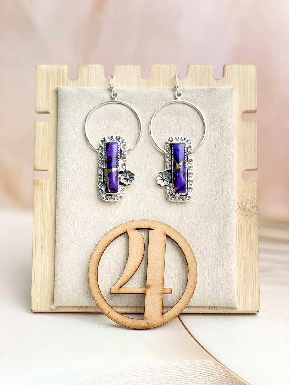 Sterling Flower Bar Stone Hoops-Earrings-Krush Kandy, Women's Online Fashion Boutique Located in Phoenix, Arizona (Scottsdale Area)