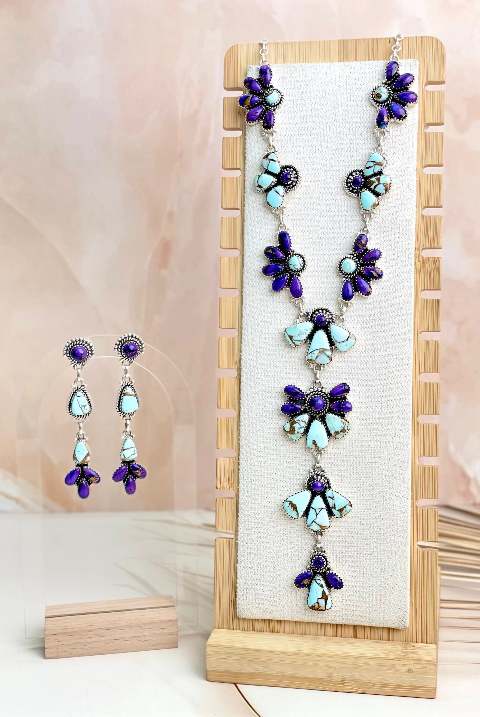 Purple Fusion Multi Dahlia Cluster Necklace & Earring SET-Necklaces-Krush Kandy, Women's Online Fashion Boutique Located in Phoenix, Arizona (Scottsdale Area)