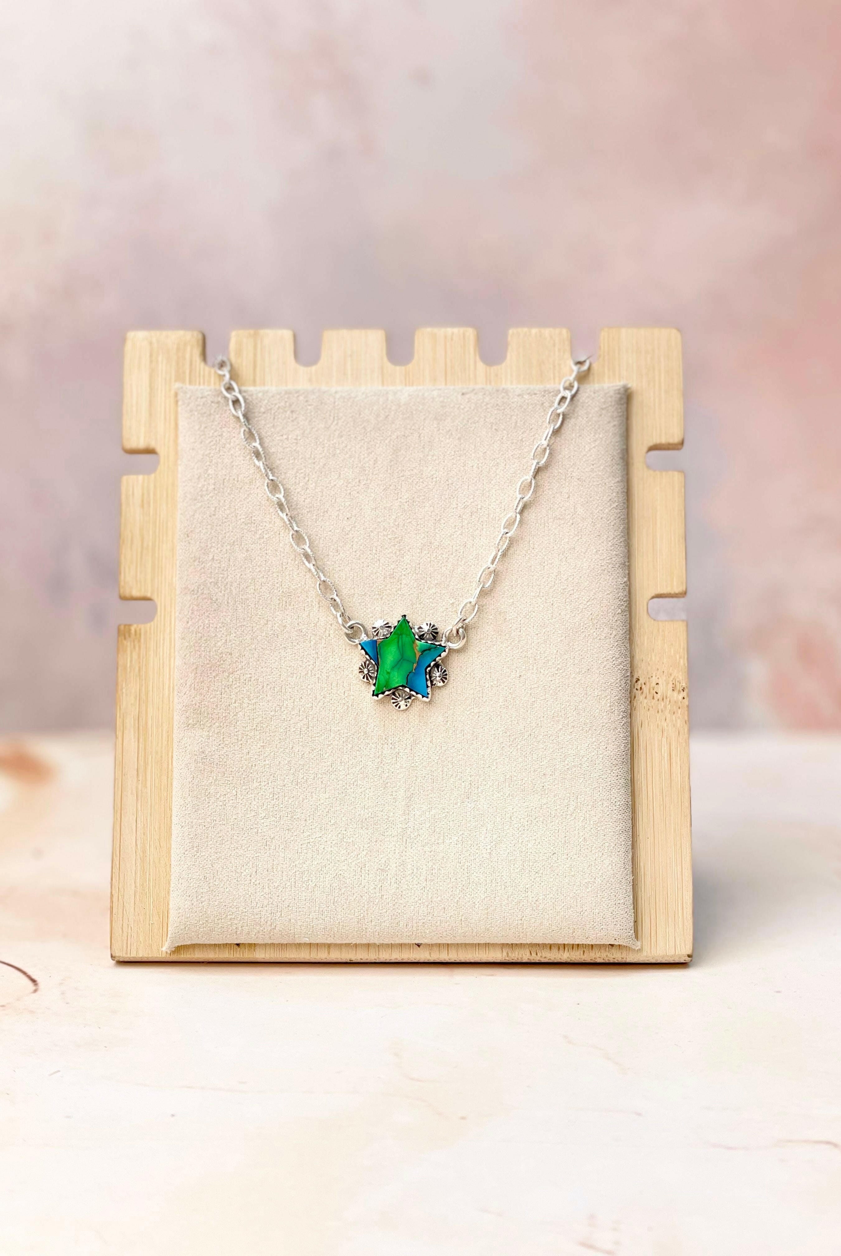 Peacock Dahlia Star Necklace-Necklaces-Krush Kandy, Women's Online Fashion Boutique Located in Phoenix, Arizona (Scottsdale Area)