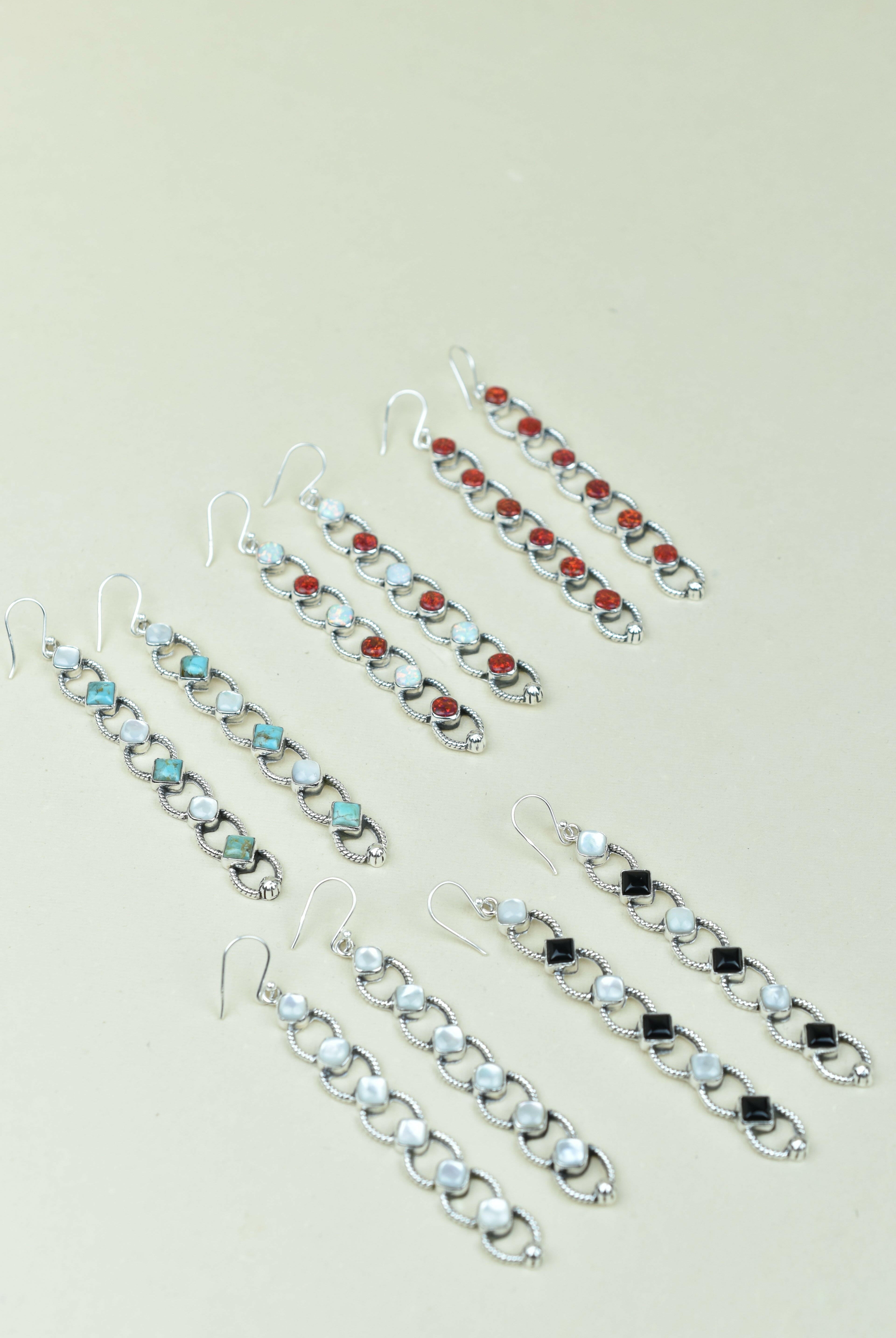 Sterling Silver Six Stone Cascading Earrings-Drop Earrings-Krush Kandy, Women's Online Fashion Boutique Located in Phoenix, Arizona (Scottsdale Area)
