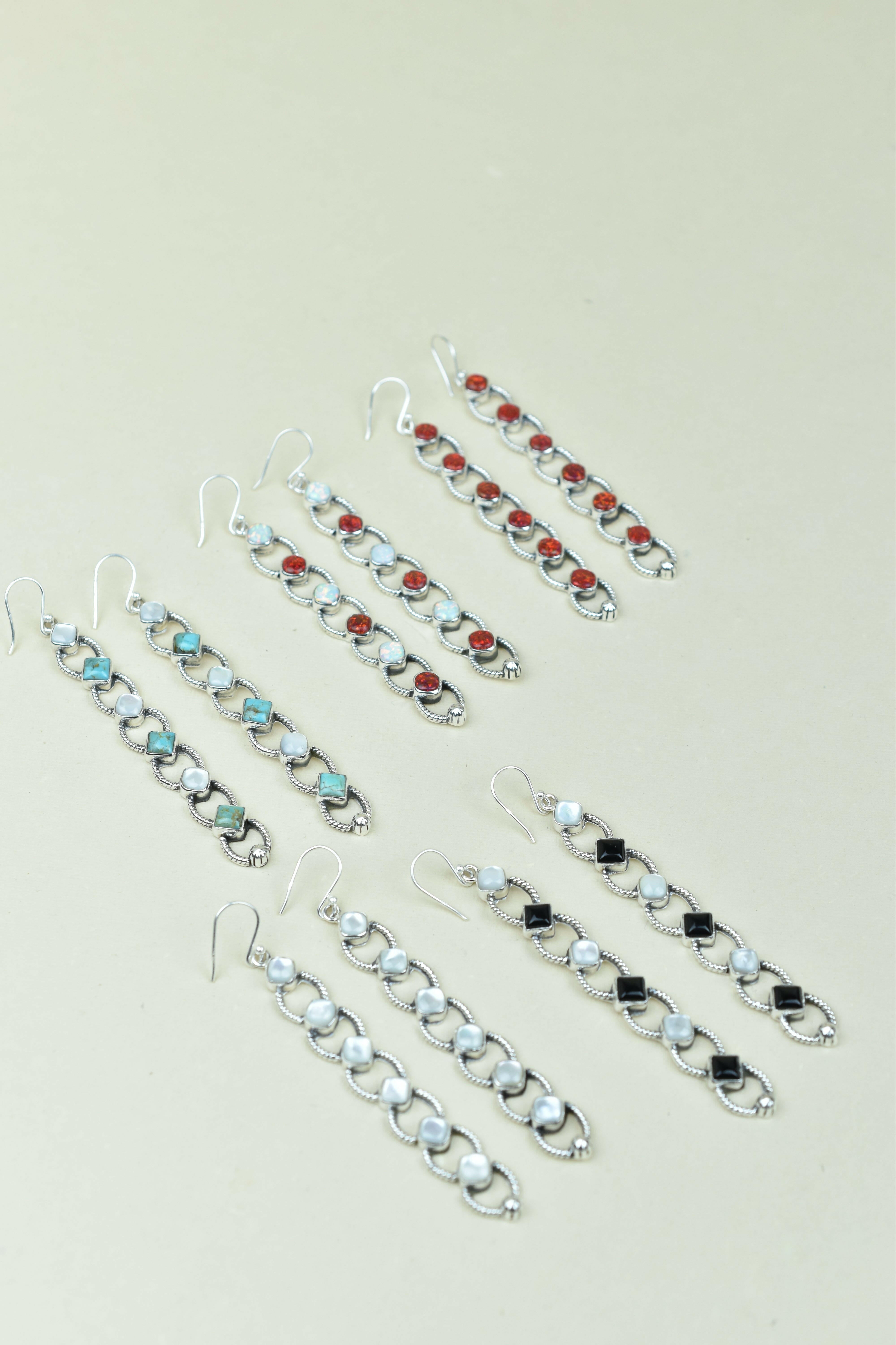 Sterling Silver Six Stone Cascading Earrings-Drop Earrings-Krush Kandy, Women's Online Fashion Boutique Located in Phoenix, Arizona (Scottsdale Area)