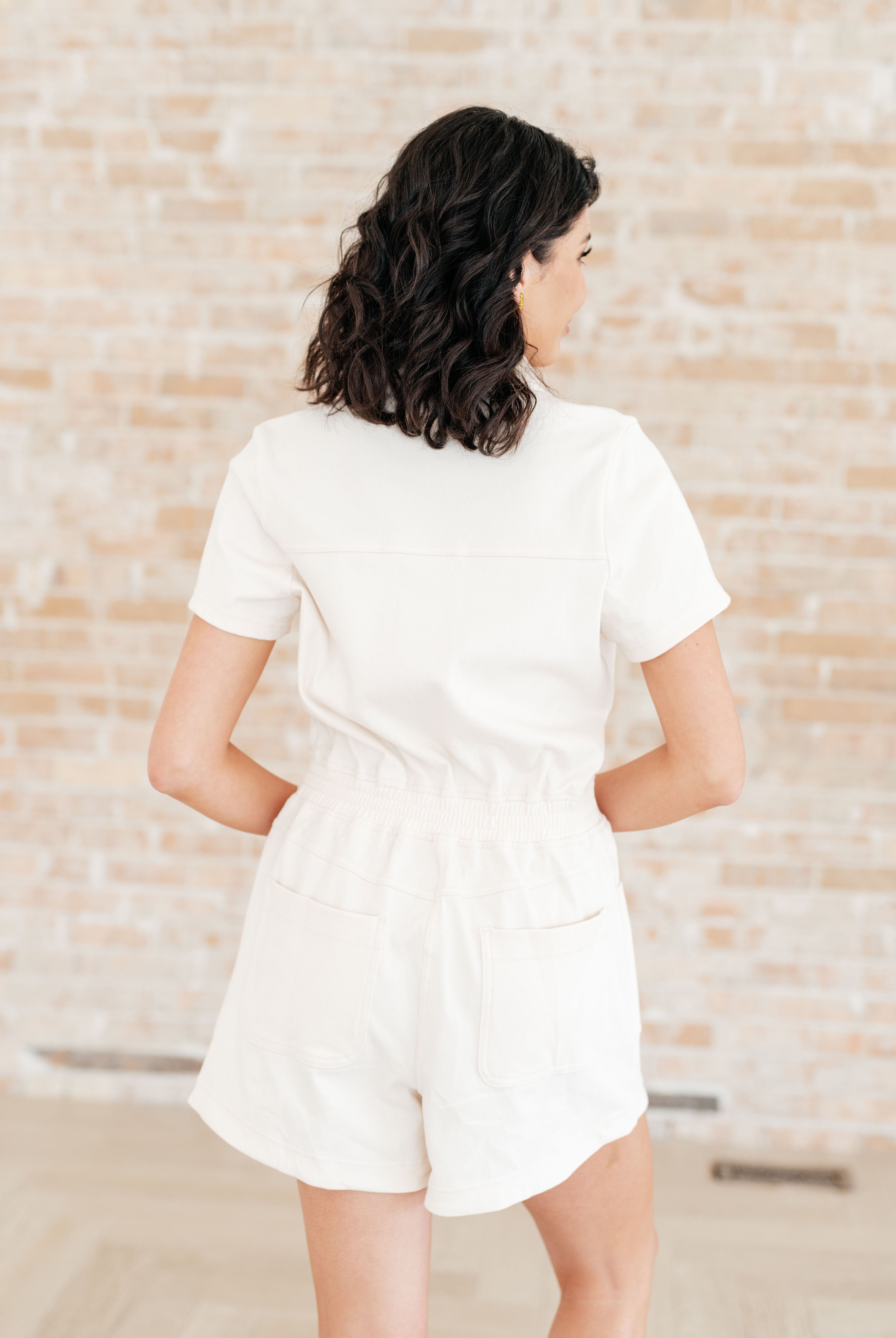 Break Point Collared Romper in Natural-Jumpsuits & Rompers-Krush Kandy, Women's Online Fashion Boutique Located in Phoenix, Arizona (Scottsdale Area)