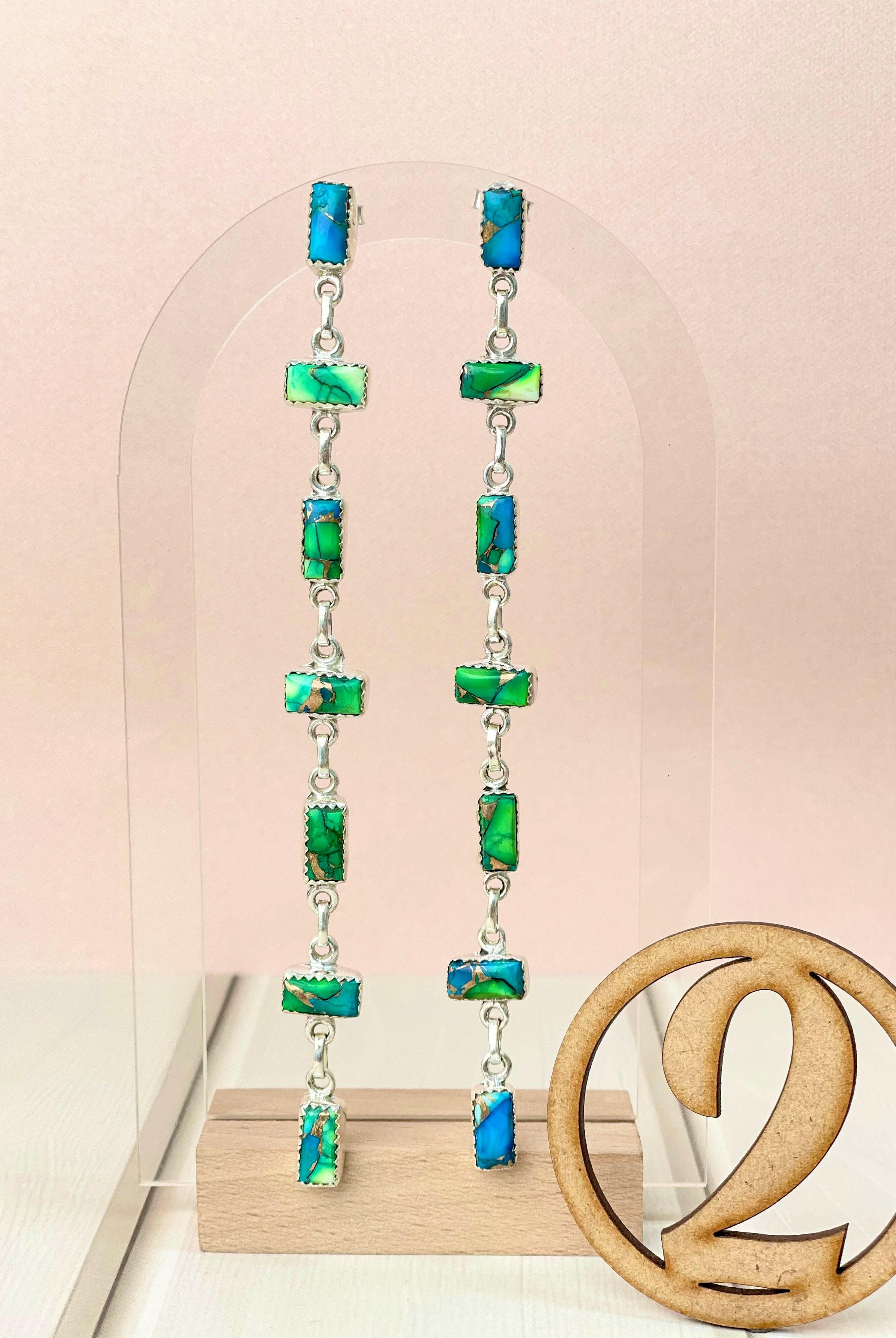 Dancing Bar Peacock Dahlia Earrings-Earrings-Krush Kandy, Women's Online Fashion Boutique Located in Phoenix, Arizona (Scottsdale Area)