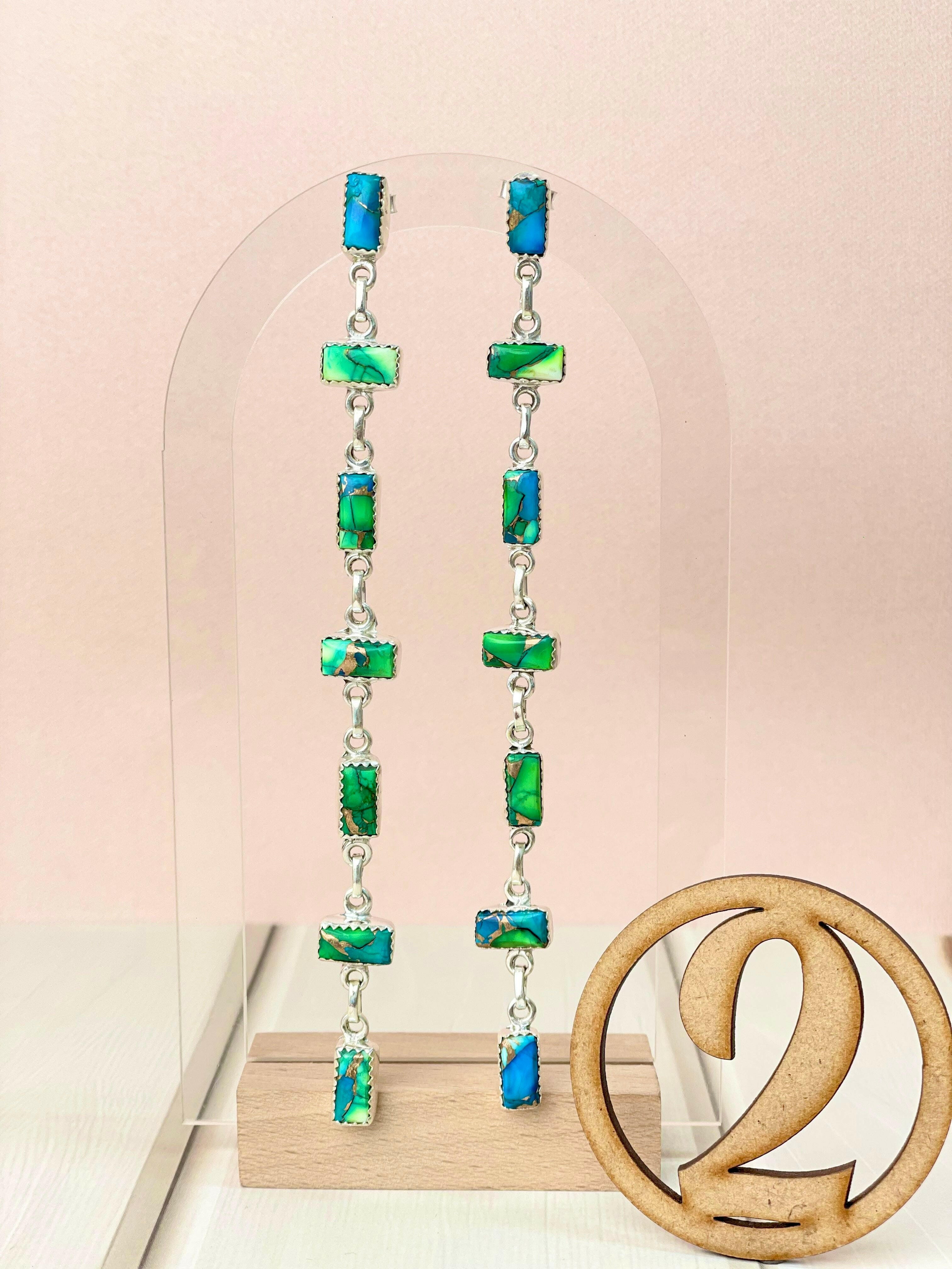 Dancing Bar Peacock Dahlia Earrings-Earrings-Krush Kandy, Women's Online Fashion Boutique Located in Phoenix, Arizona (Scottsdale Area)