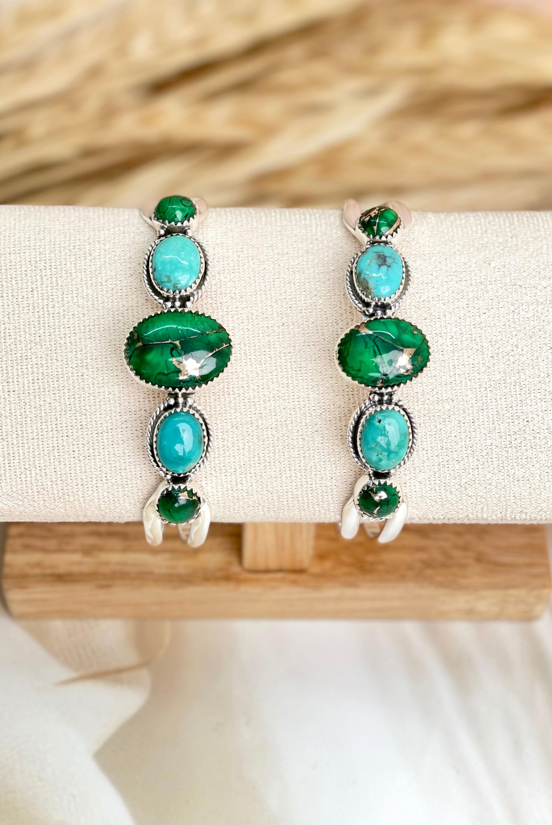 Irish Green Dahlia & Kingman Turquoise Adjustable Cuff Bangles sno 20-Bracelets-Krush Kandy, Women's Online Fashion Boutique Located in Phoenix, Arizona (Scottsdale Area)
