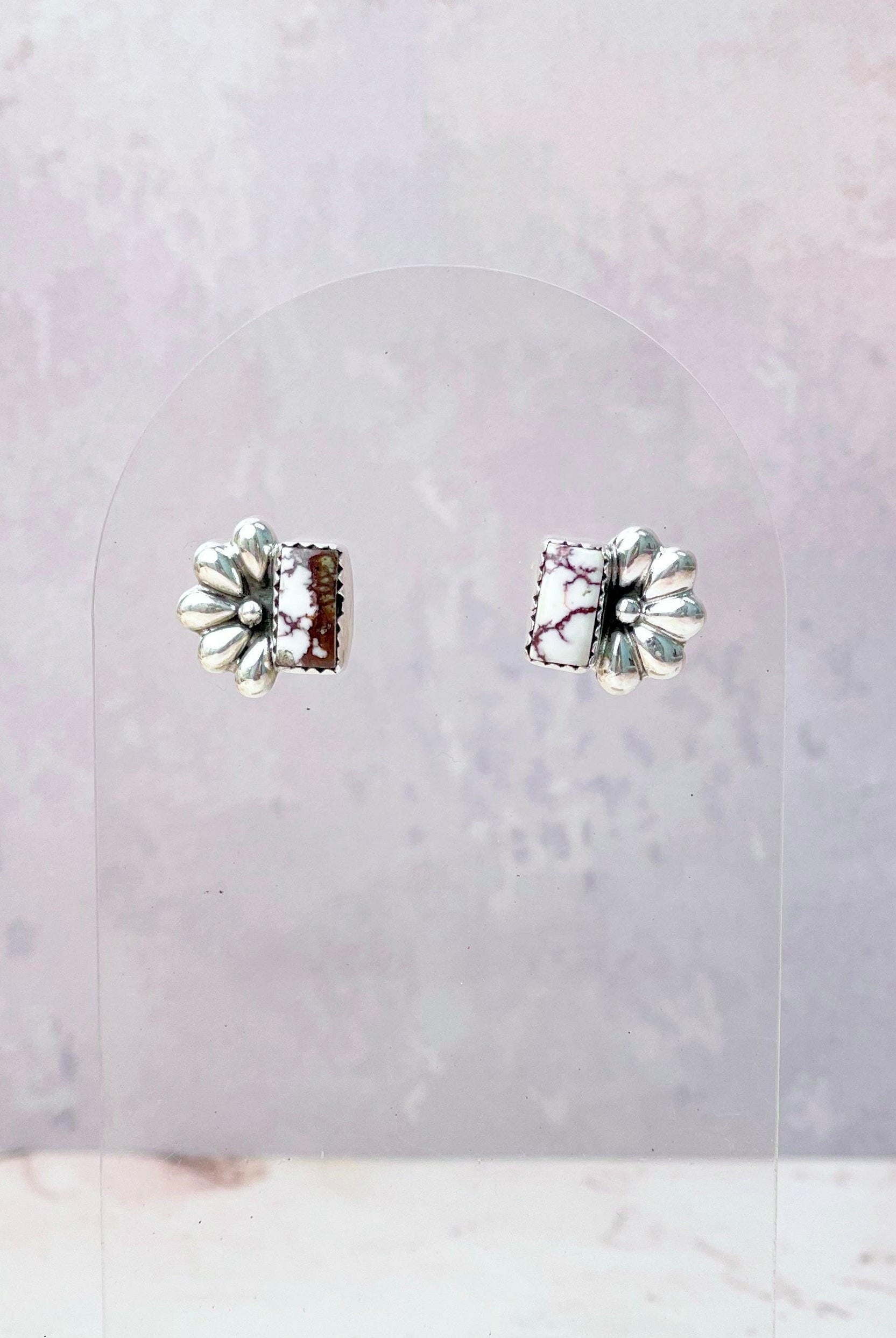 Boho Bar Studs with Delicate Half Daisy Accents-Earrings-Krush Kandy, Women's Online Fashion Boutique Located in Phoenix, Arizona (Scottsdale Area)