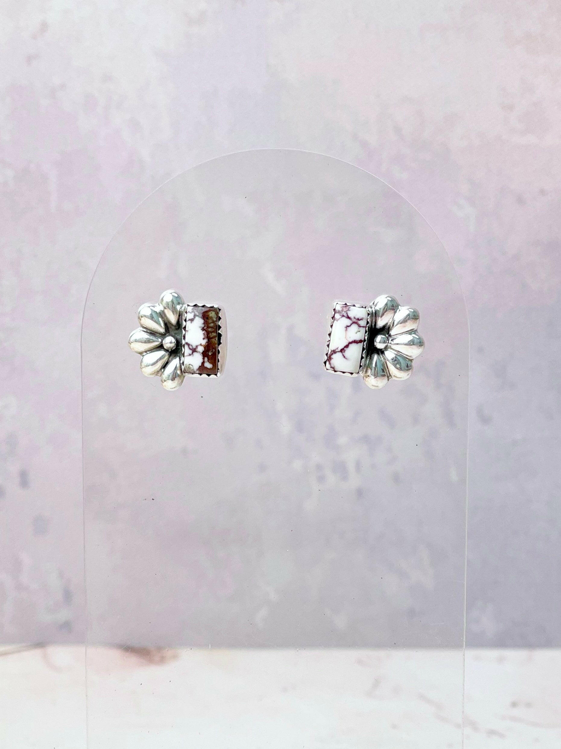 Boho Bar Studs with Delicate Half Daisy Accents-Earrings-Krush Kandy, Women's Online Fashion Boutique Located in Phoenix, Arizona (Scottsdale Area)