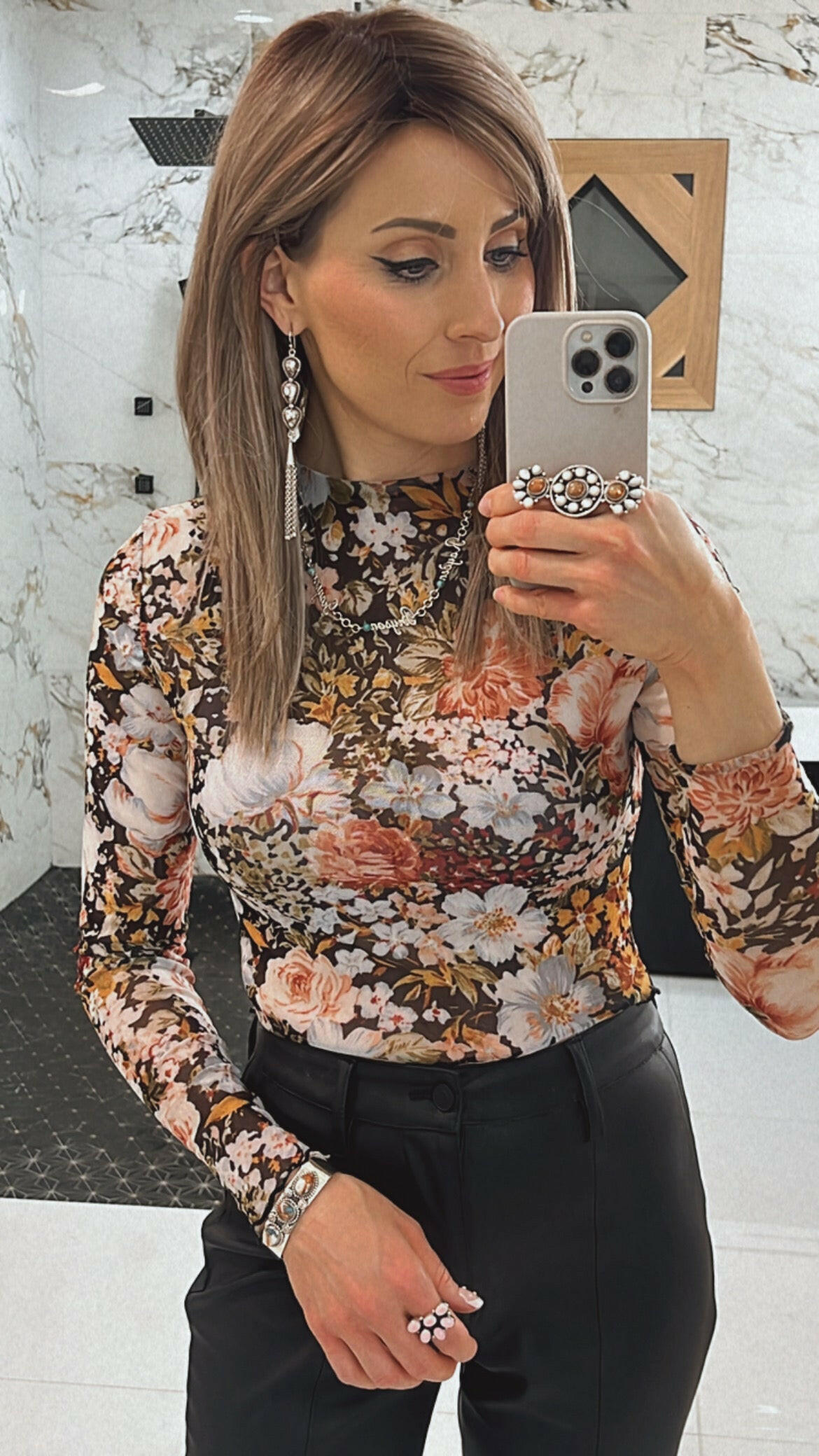 Brie Floral Mesh Top-Long Sleeve Tops-Krush Kandy, Women's Online Fashion Boutique Located in Phoenix, Arizona (Scottsdale Area)