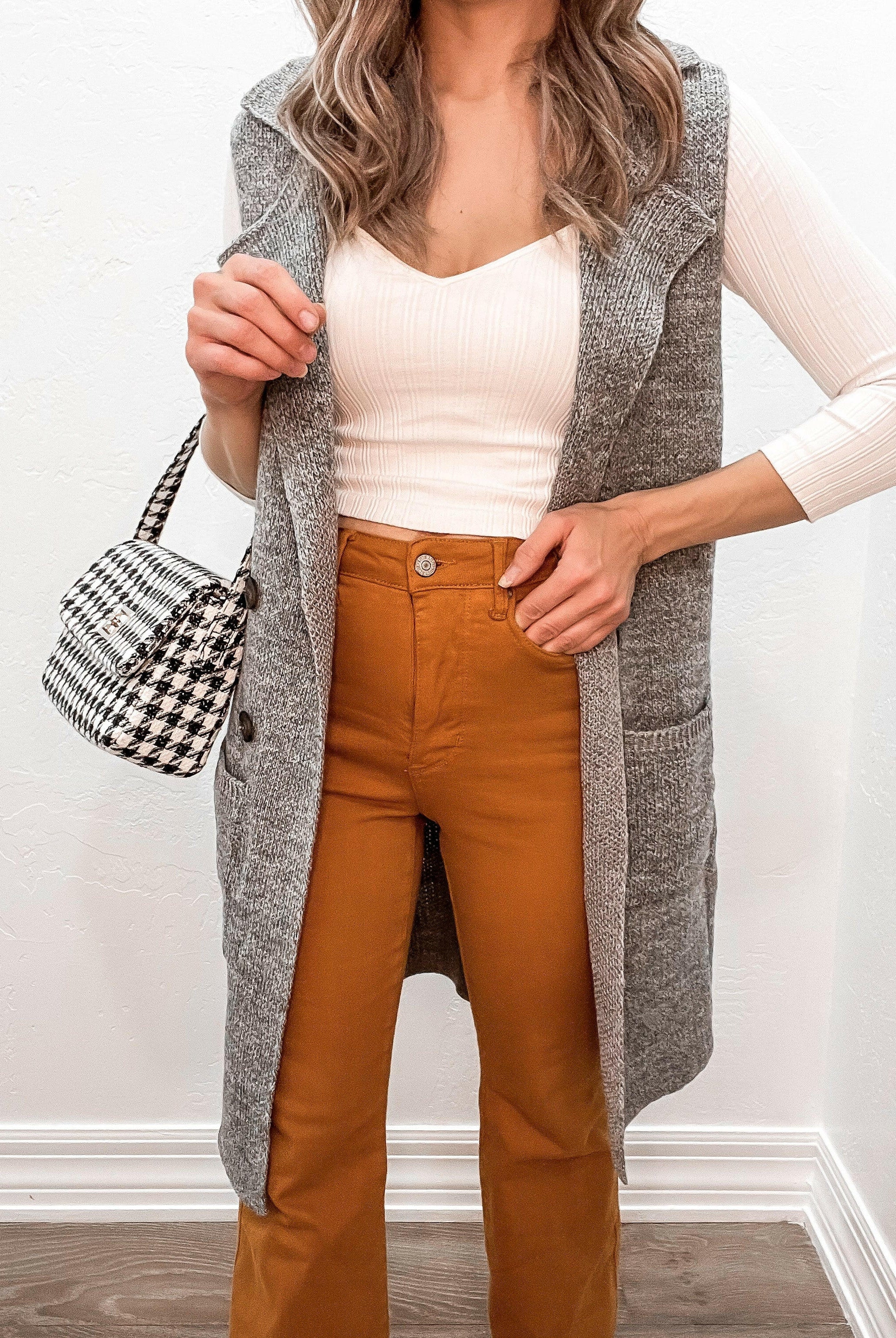 Long Sleeveless Notched Collar Sweater Vest-Vests-Krush Kandy, Women's Online Fashion Boutique Located in Phoenix, Arizona (Scottsdale Area)