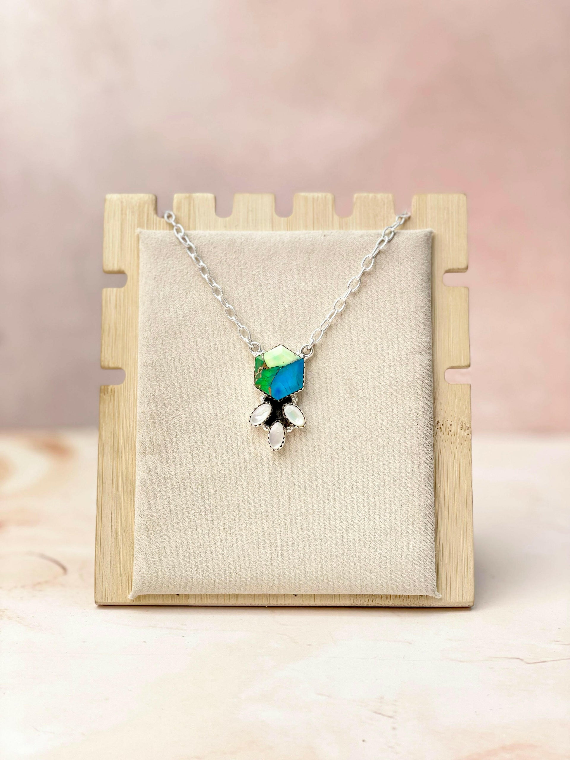 Hexagon Multi Gem & MOP Chain Pendants-Necklaces-Krush Kandy, Women's Online Fashion Boutique Located in Phoenix, Arizona (Scottsdale Area)