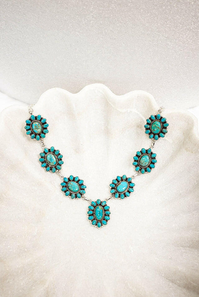 Turquoise Blossom Stone Necklace-Squash Blossom Necklaces-Krush Kandy, Women's Online Fashion Boutique Located in Phoenix, Arizona (Scottsdale Area)