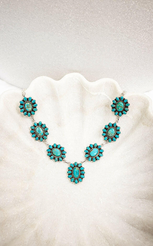 Turquoise Blossom Stone Necklace-Squash Blossom Necklaces-Krush Kandy, Women's Online Fashion Boutique Located in Phoenix, Arizona (Scottsdale Area)