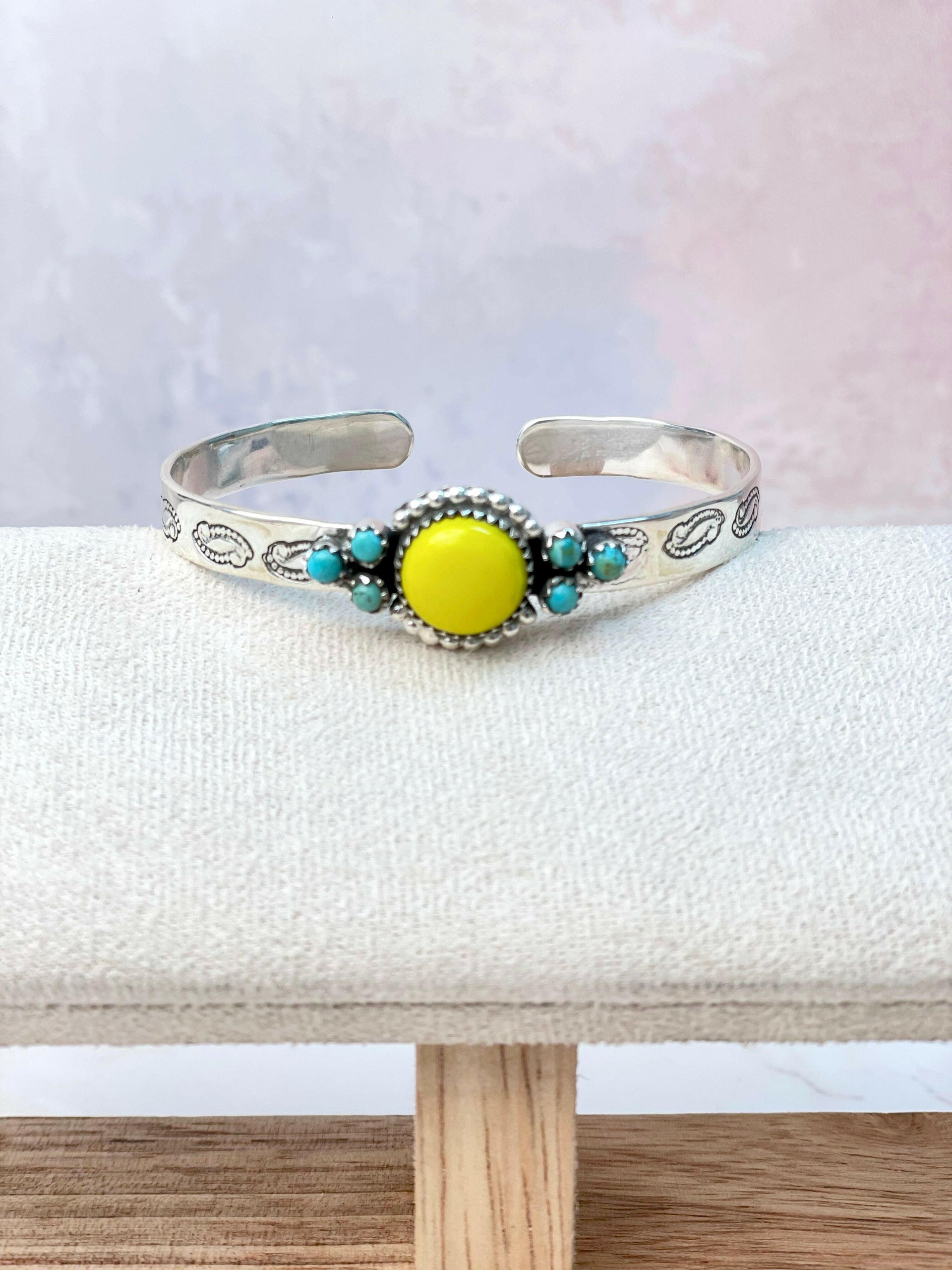 Rosarita Round Bar Turquoise Cuff-Bracelets-Krush Kandy, Women's Online Fashion Boutique Located in Phoenix, Arizona (Scottsdale Area)