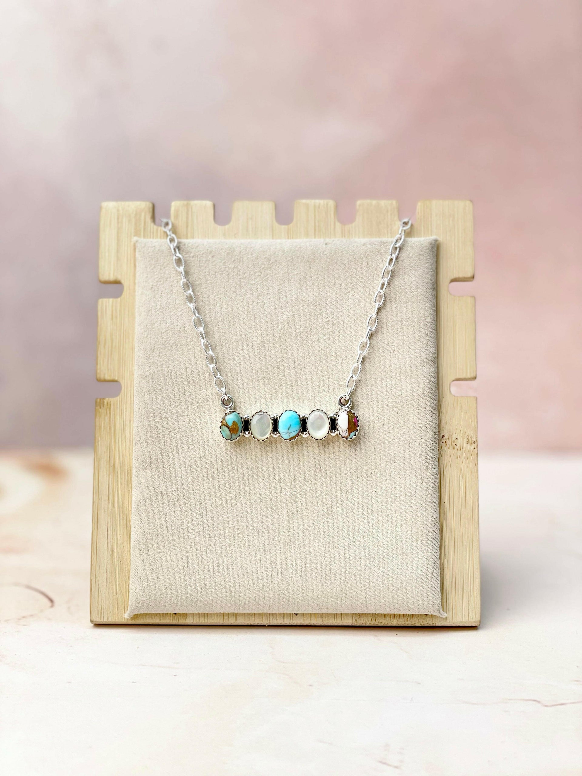 Multi Gem and MOP Bar Necklace-Necklaces-Krush Kandy, Women's Online Fashion Boutique Located in Phoenix, Arizona (Scottsdale Area)