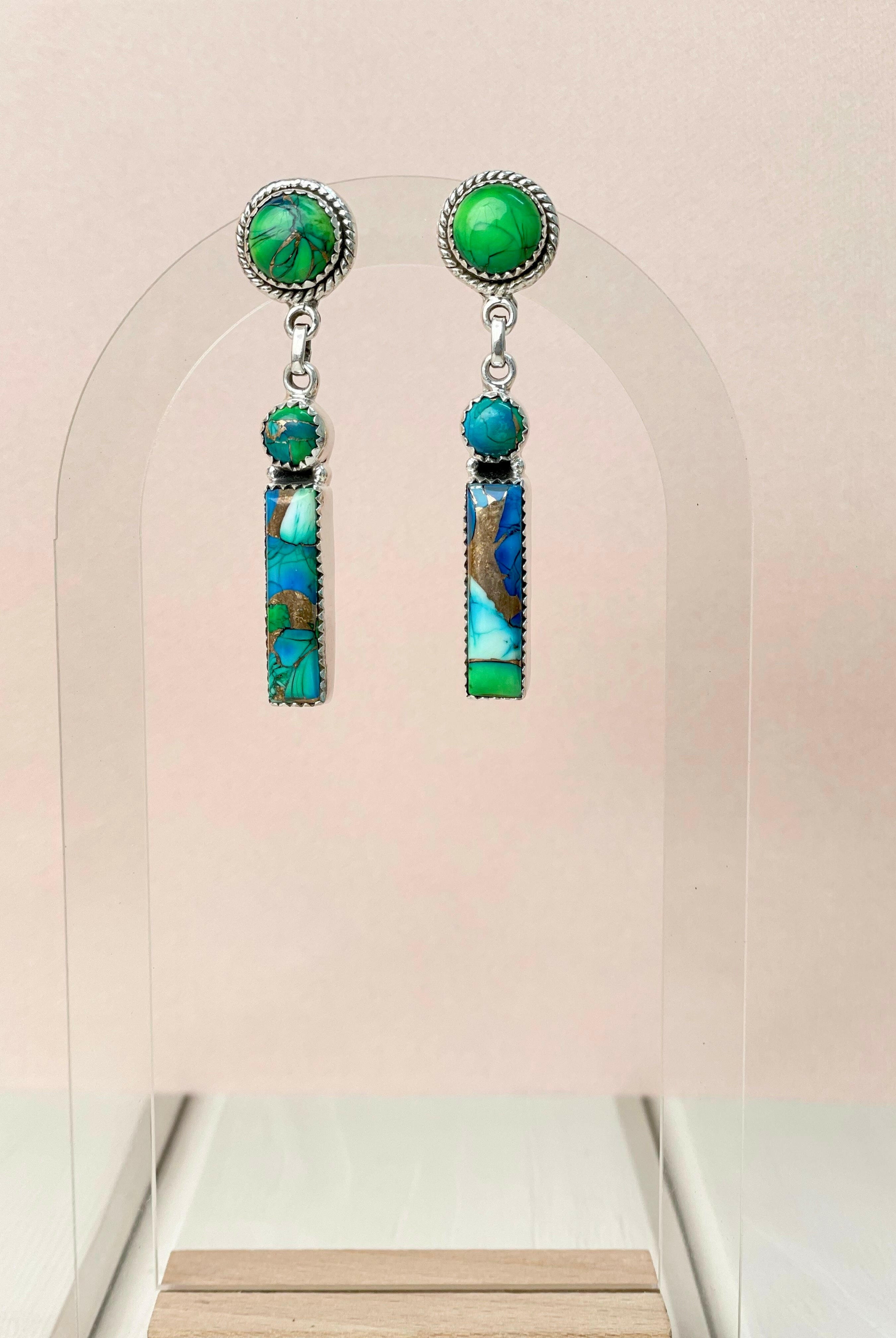 Peacock Dahlia Bar Drop Earrings-Earrings-Krush Kandy, Women's Online Fashion Boutique Located in Phoenix, Arizona (Scottsdale Area)