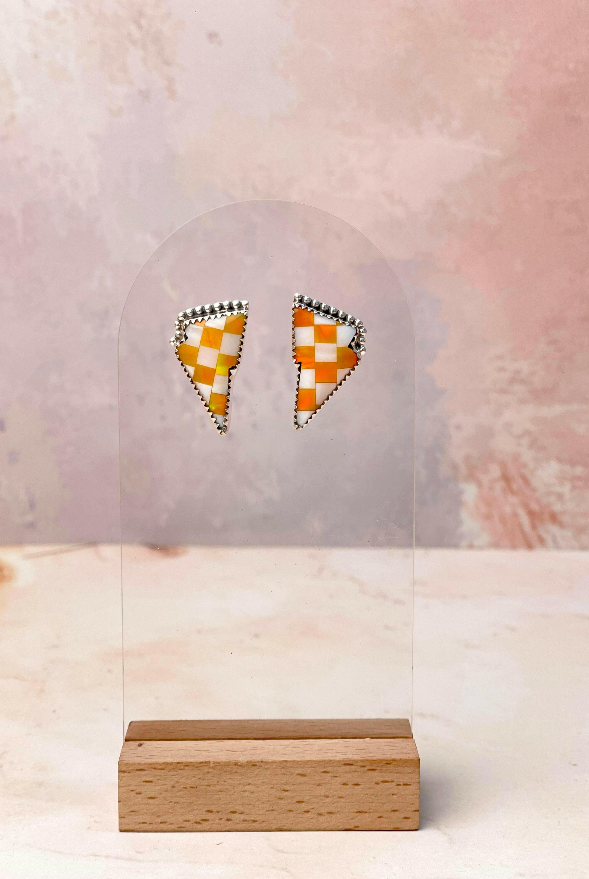 Orange Kandy Checkered Turquoise Bolt Studs-Earrings-Krush Kandy, Women's Online Fashion Boutique Located in Phoenix, Arizona (Scottsdale Area)