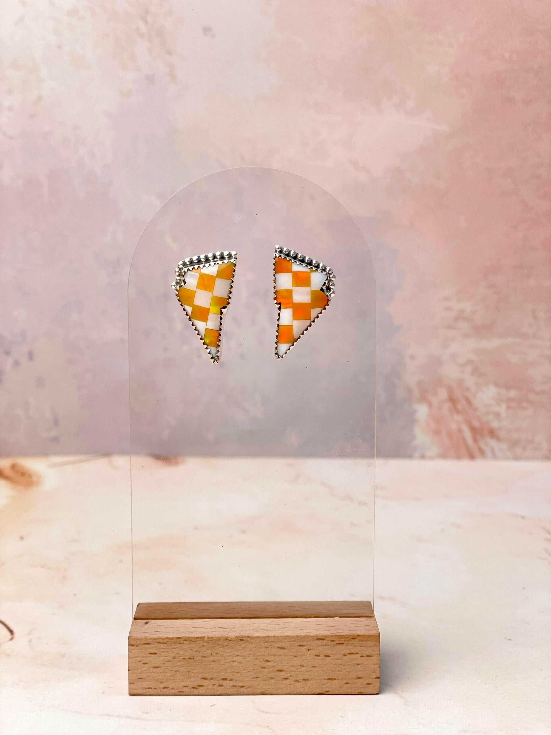 Orange Kandy Checkered Turquoise Bolt Studs-Earrings-Krush Kandy, Women's Online Fashion Boutique Located in Phoenix, Arizona (Scottsdale Area)