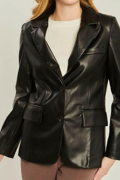 Talk Of The Town Faux Leather Blazer | 5 Colors-Blazers-Krush Kandy, Women's Online Fashion Boutique Located in Phoenix, Arizona (Scottsdale Area)