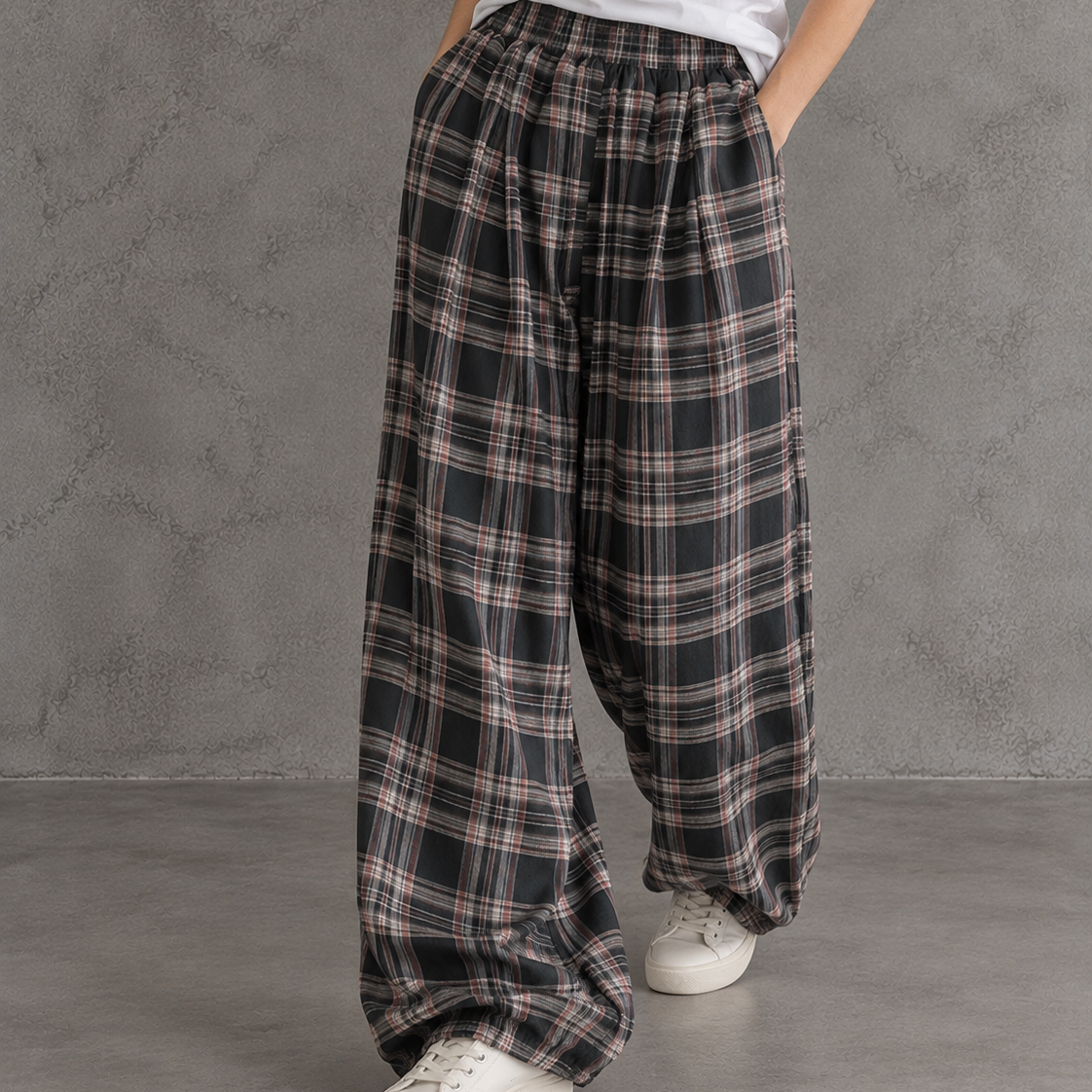 Wrenley Vintage Plaid Balloon Silhouette Pants