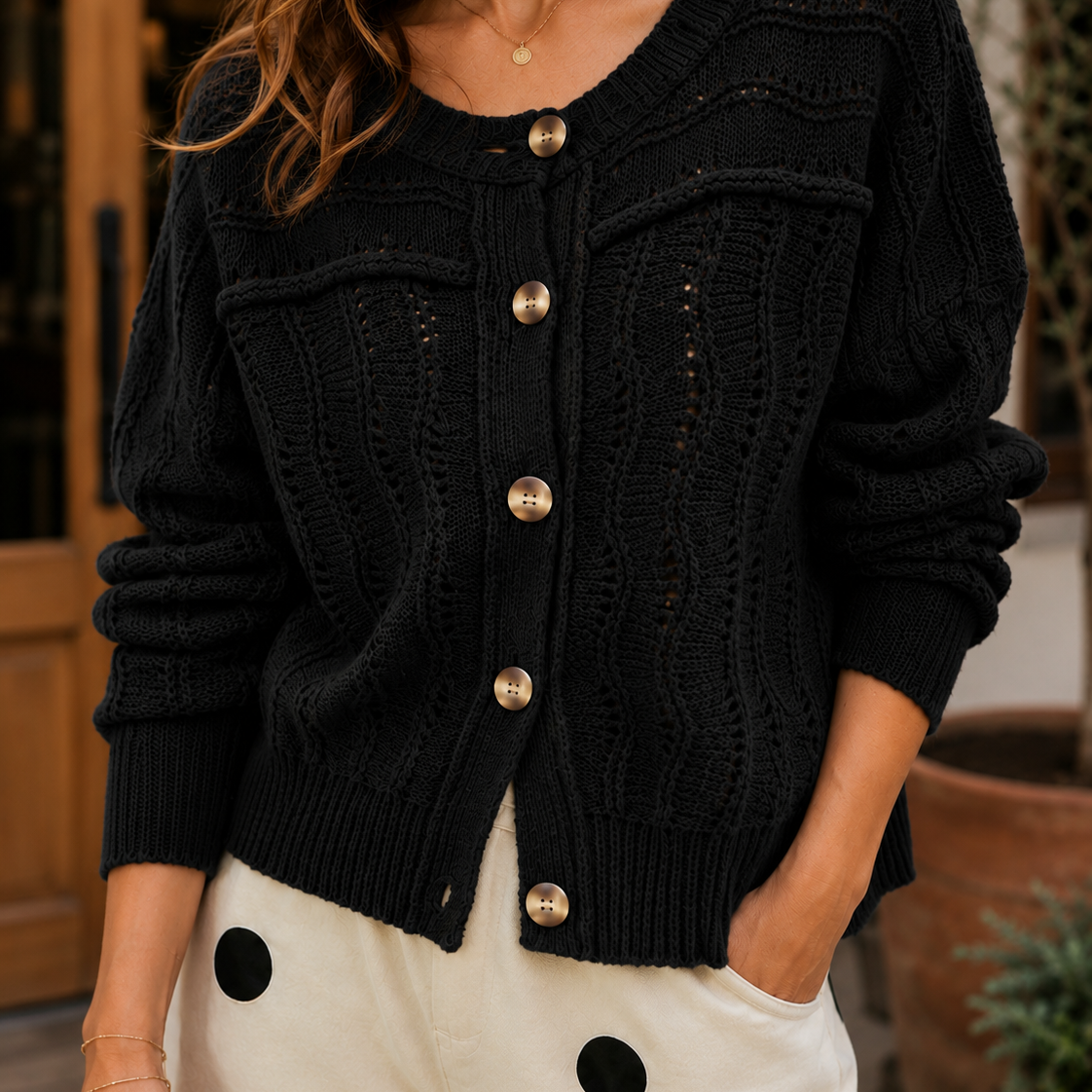 Sunday Stroll Button Front Cable Knit Cardigan