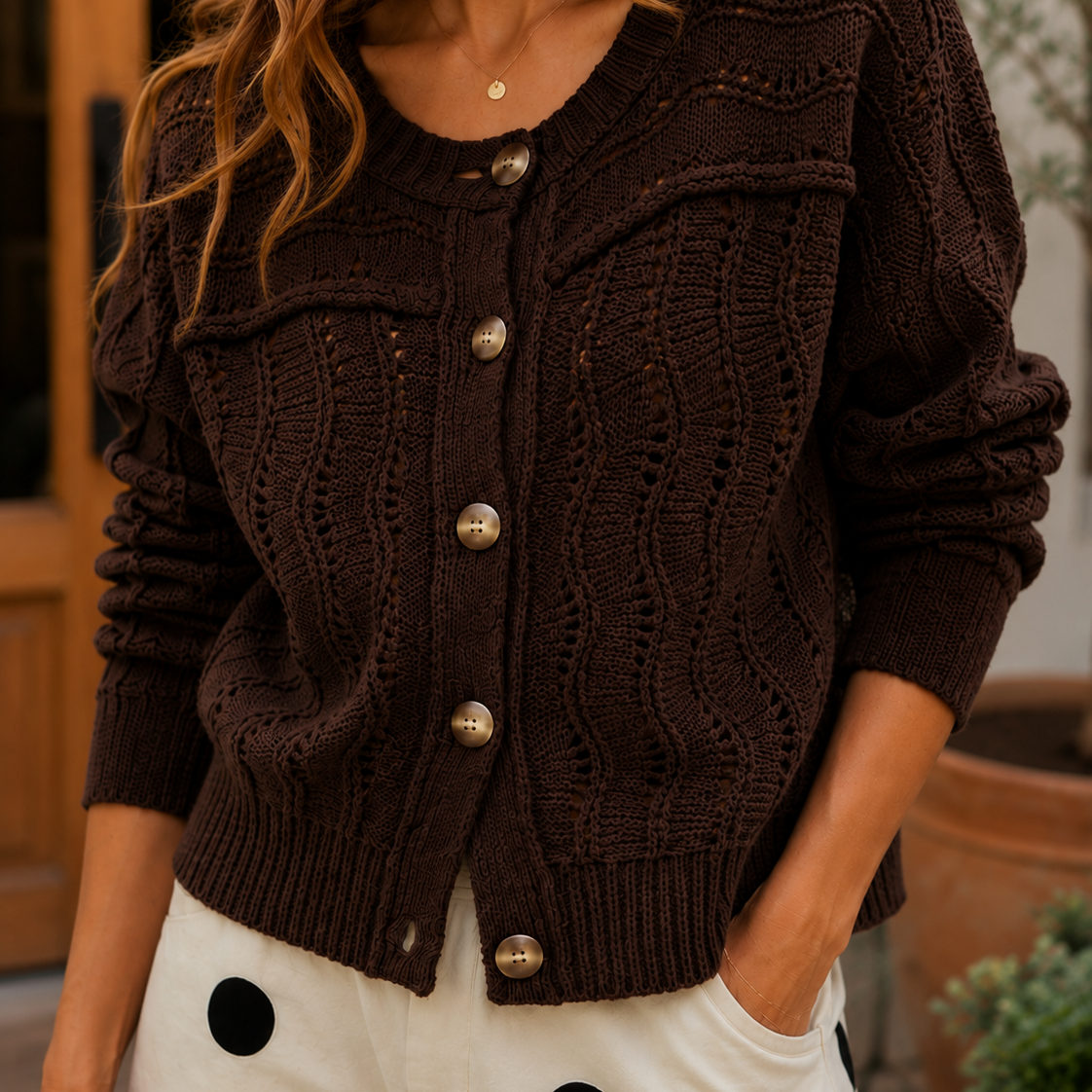 Sunday Stroll Button Front Cable Knit Cardigan