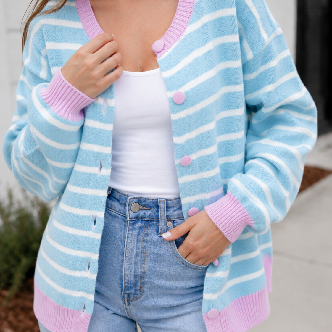 Weekend Lines Open Front Striped Cardigan