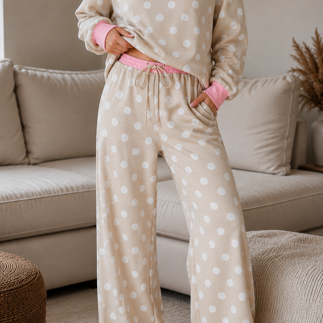 Playful Pause Polka Dot Pullover & Wide Leg Pant Set