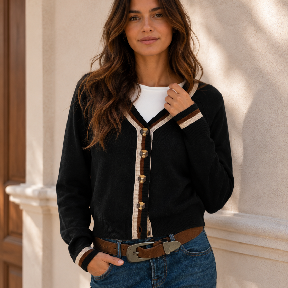 Harbor Lane Contrast Trim Cardigan
