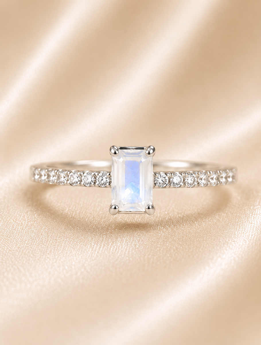 Silver Eclipse Moonstone Ring | 925 Sterling Silver & White Topaz