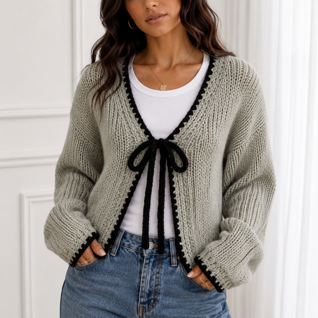 Cozy Charm Ribbon Tie Knit Cardigan